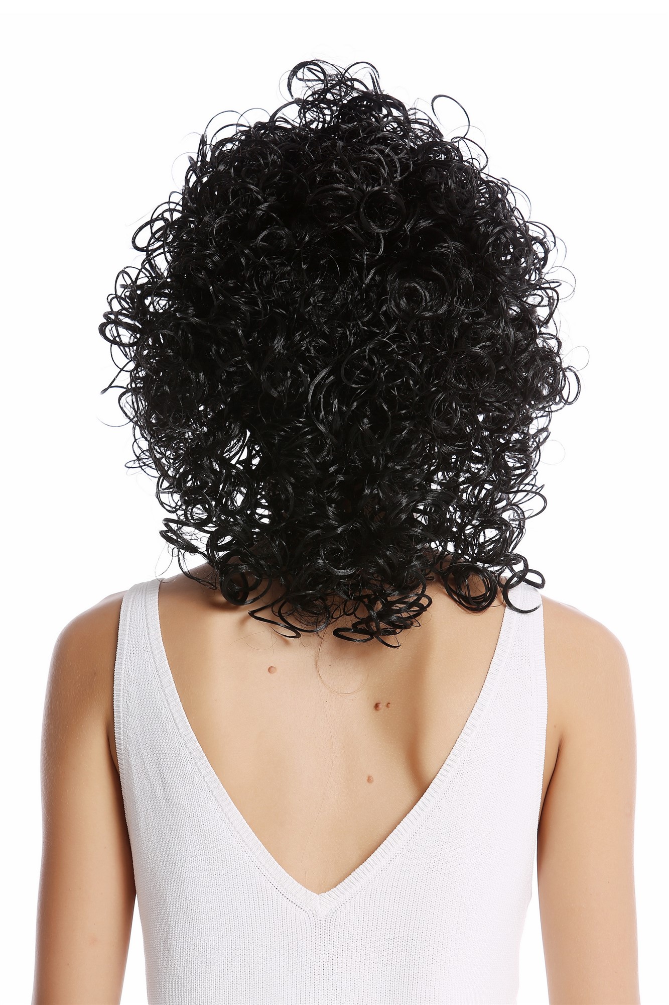 Wig Ladies Women Halloween Carnival short to medium length curly curls wetlook Latina black, view 4, WIG ME UP: Your Perücken Online Shop Party Wig, Ladies, Black, curled, short