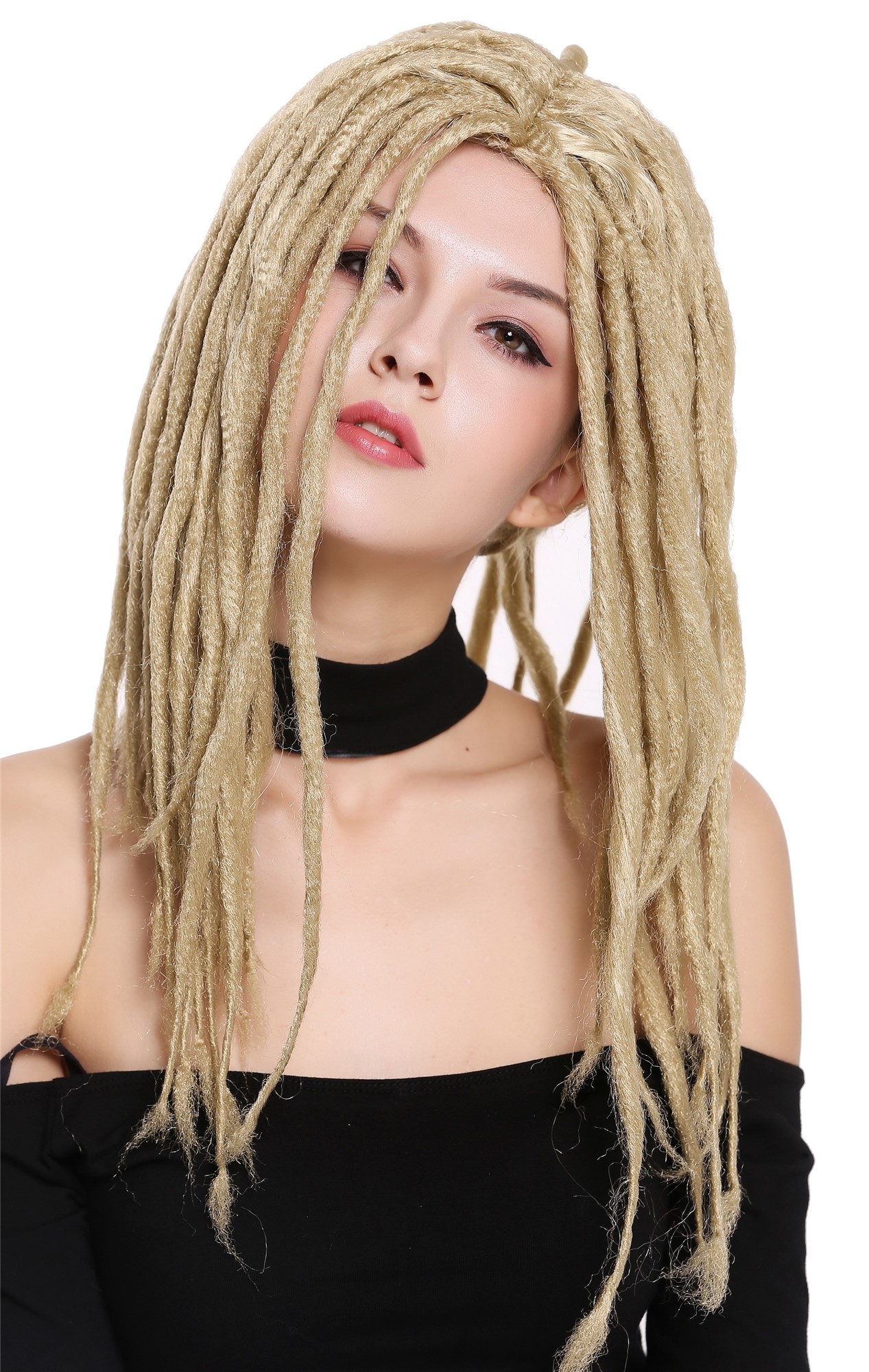 Man Lady Unisex Party Wig Dreadlocks Rasta Rastafari Blond Halloween 90674, front view, WIG ME UP: Your Perücken Online Shop Party Wig, Unisex, Blonde, curled, shoulder-length
