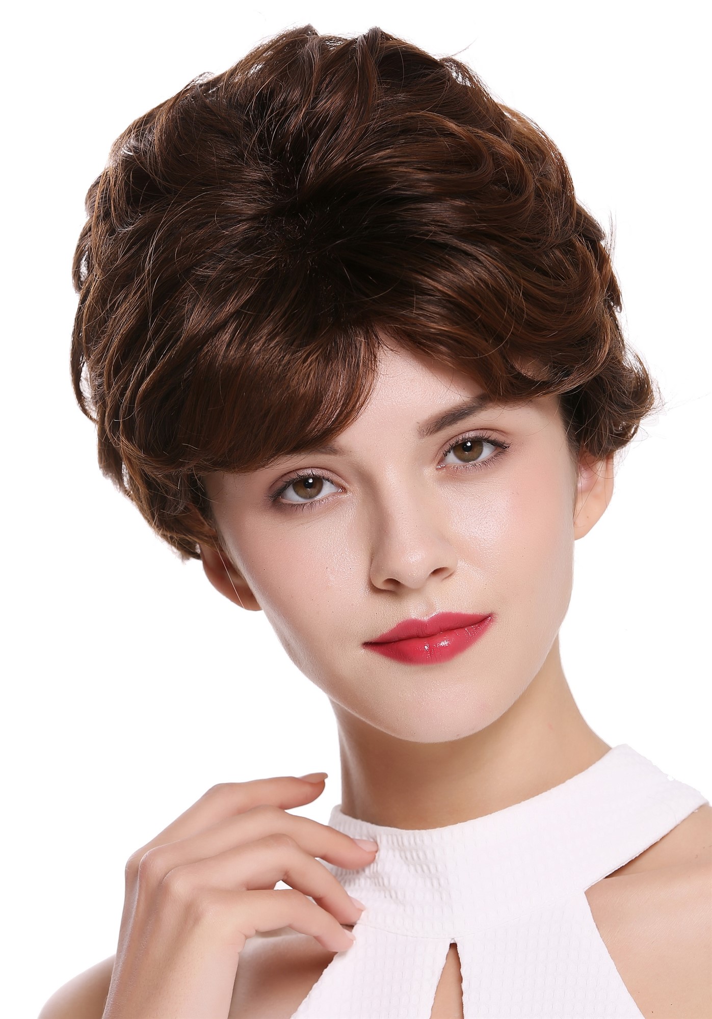 hochwertige Qualitätsperücken, Perücke kurz Locken gelockt Kastanie Braun Mix DW-2740-2BT30, Ansicht 4, WIG ME UP: Ihr Perücken Online Shop lockige Tressen-Perücke Schwarzbraun-Kupferbraun-Mix kurze Haare für Damen