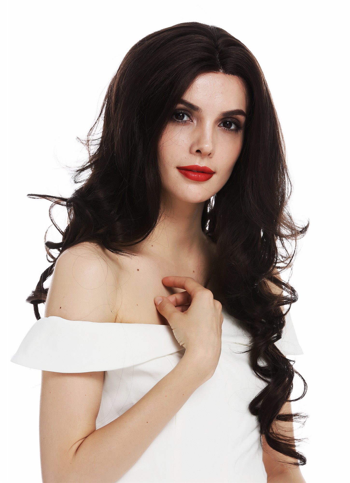 hochwertige Qualitätsperücken, Perücke Lace-Front sehr lang wellig gewellt Mittelscheitel braun ILONA-LF-6-27, Ansicht 2, WIG ME UP: Ihr Perücken Online Shop wellige Tressen-Perücke mit Front-Lace Mittelbraun lange Haare für Damen