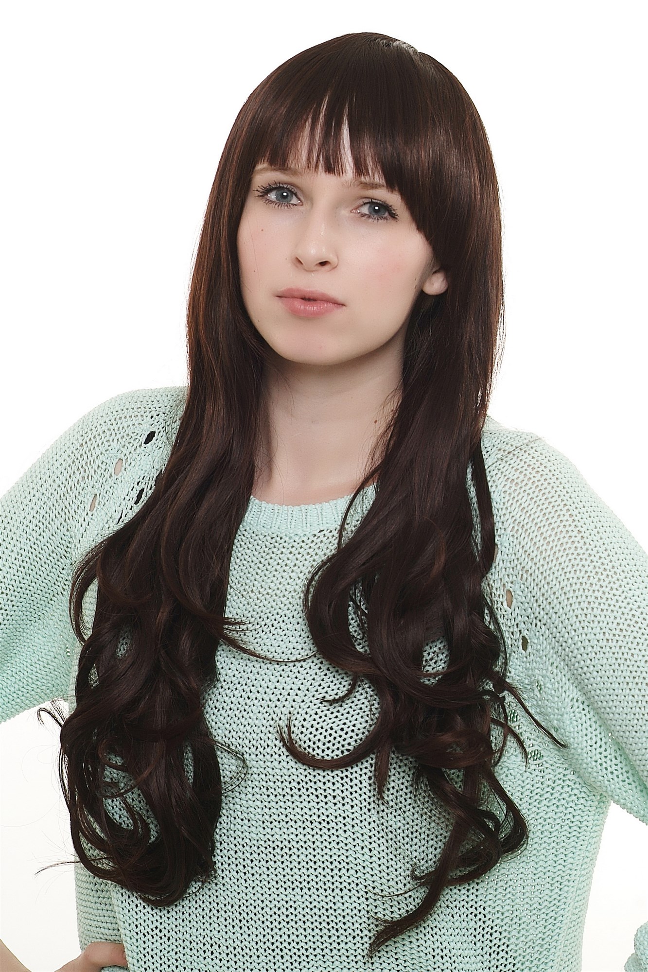 Lady  Wig sexy fringe bangs EXTREMELY LONG mixed dark brown mahogany straight slight wave, view 5, WIG ME UP: Your Perücken Online Shop Quality Wigs, Ladies, Brown, wavy, long