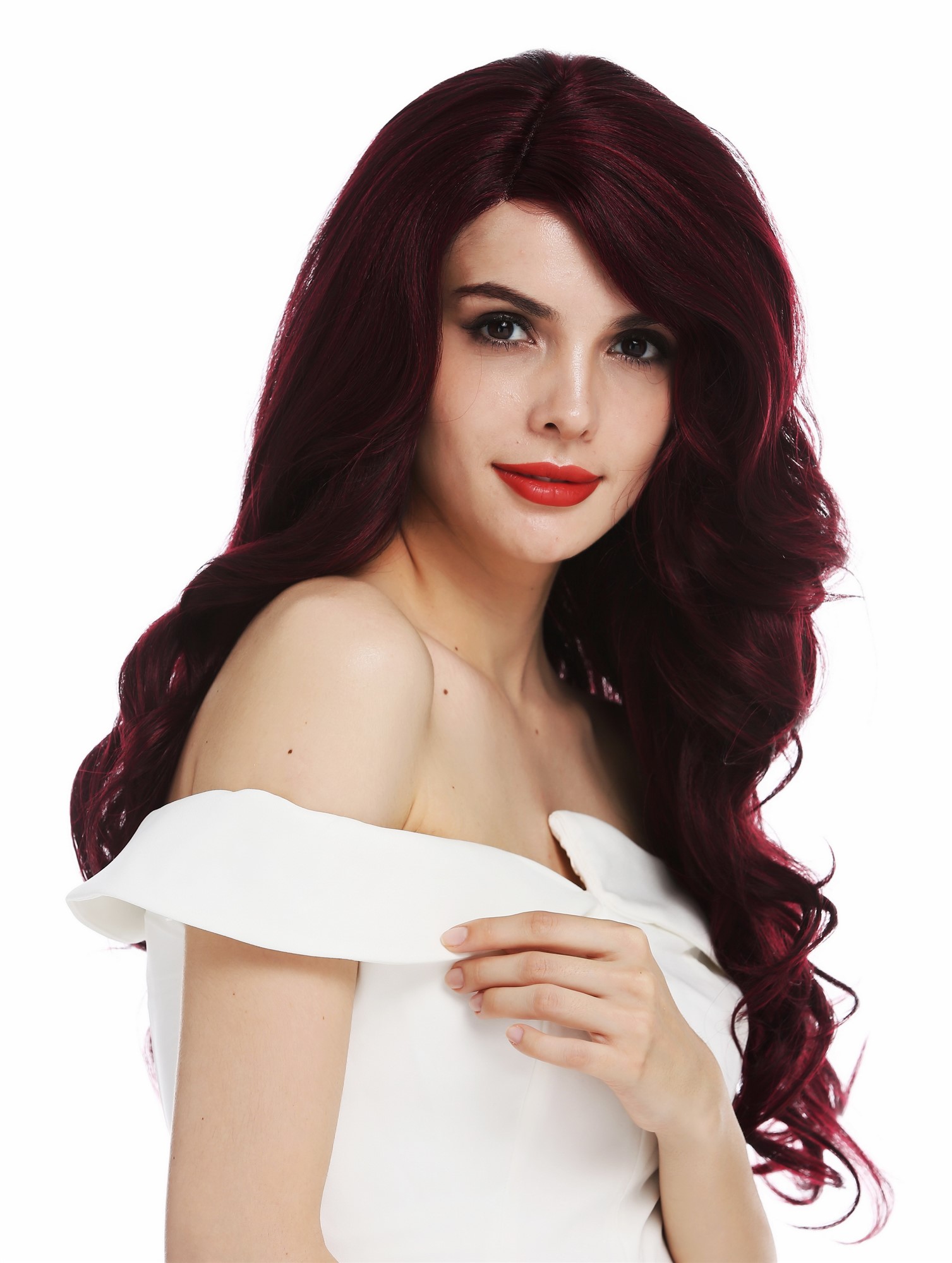 Quality Wigs, Ladies, black-red mix, curled, long