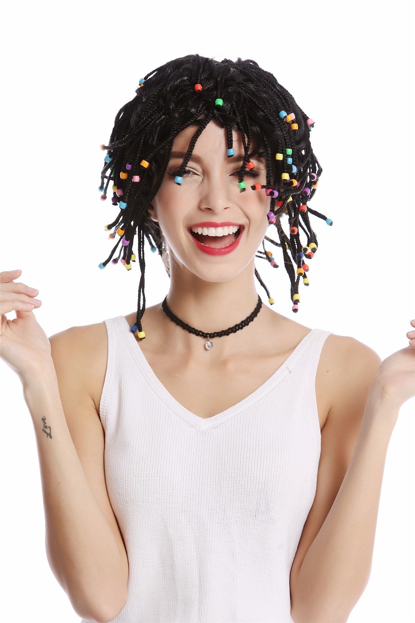 günstige Party Perücke, Perücke schwarz geflochtene Zöpfe Karibik 90834-ZA103, Ansicht 2, WIG ME UP: Ihr Perücken Online Shop geflochtene Party Perücke Schwarz kurze Haare Unisex