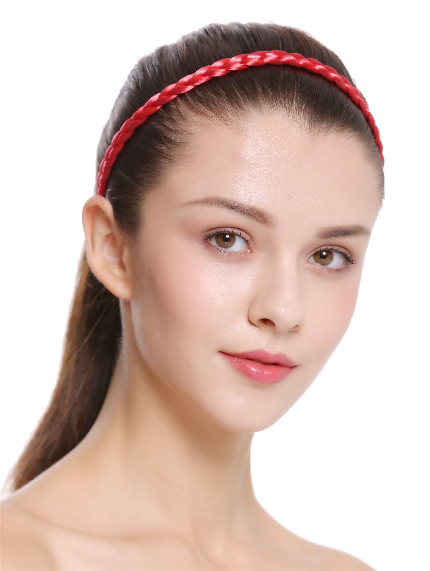 Geflochtenes Haarband 1 cm schmal Knallrot CXT-009-617, Vorderansicht, WIG ME UP: Ihr Perücken Online Shop Haarreifen geflochten Knallrot 40 cm