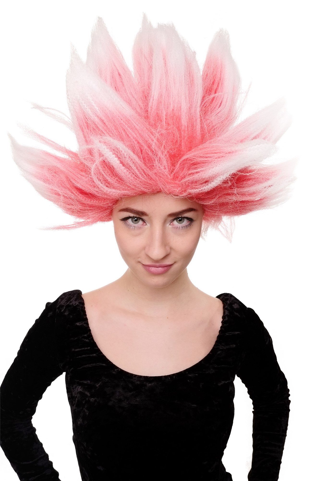 günstige Party Perücke, Rot Weiße Igelperücke Dämon Troll Modell: LM-19, Vorderansicht, WIG ME UP: Ihr Perücken Online Shop wellige Party Perücke Rot kurze Haare Unisex