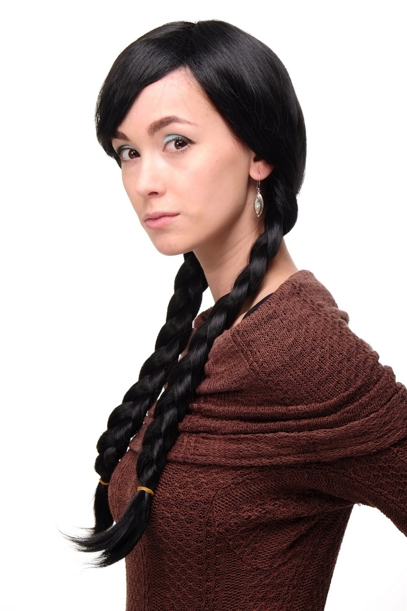 hochwertige Qualitätsperücken, Damen Perücke geflochtene Zöpfe Schulmädchen-Look Schwarz Modell: 3446, Ansicht 3, WIG ME UP: Ihr Perücken Online Shop geflochtene Tressen-Perücke Samtschwarz lange Haare für Damen