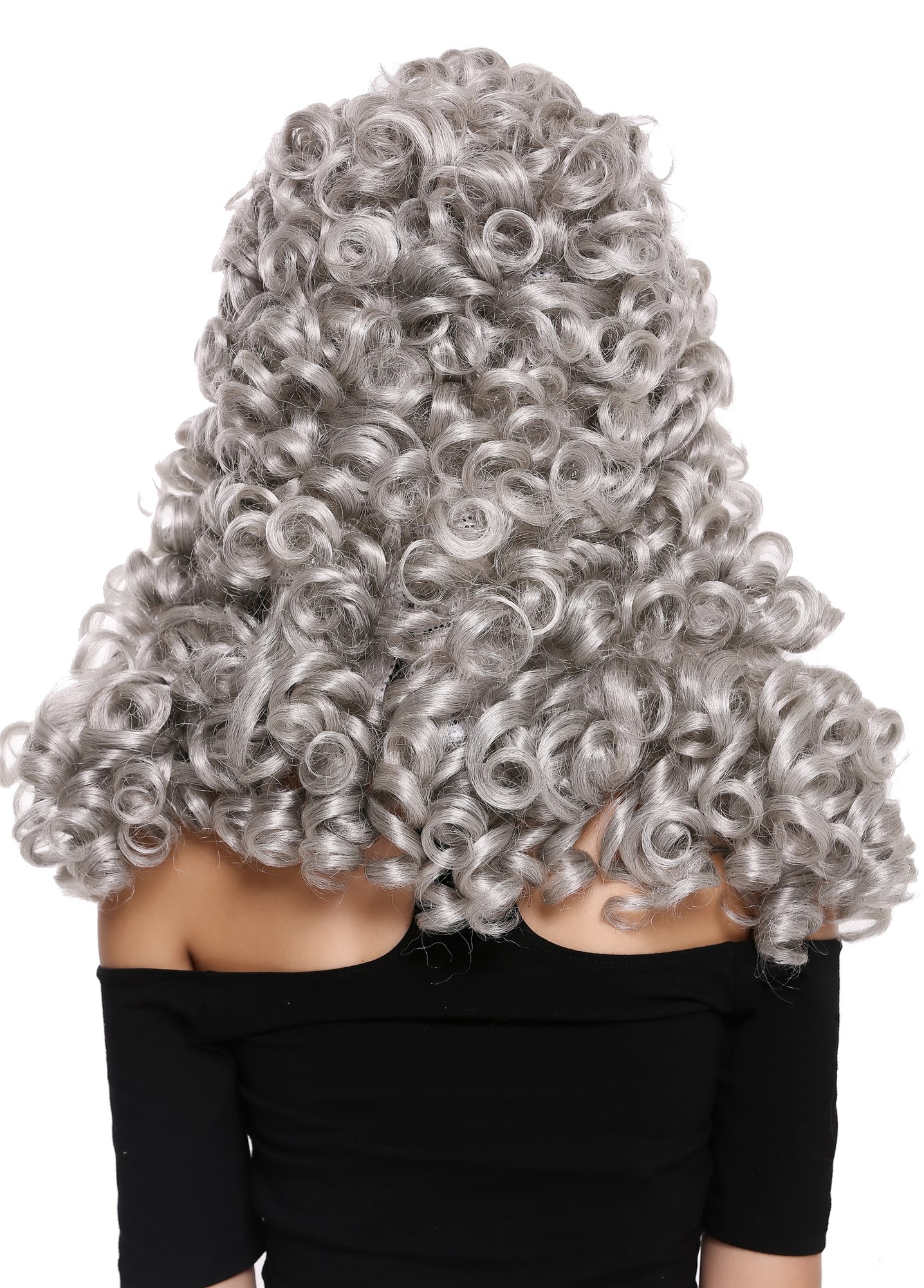 hochwertige Qualitätsperücken, Perücke Lang Locken Barock Renaissance Edelmann Silber Grau B17-2P-B-51, Ansicht 4, WIG ME UP: Ihr Perücken Online Shop lockige Tressen-Perücke mit Gummizug Silbergrau mit geringem Schwarzanteil lange Haare für Herren