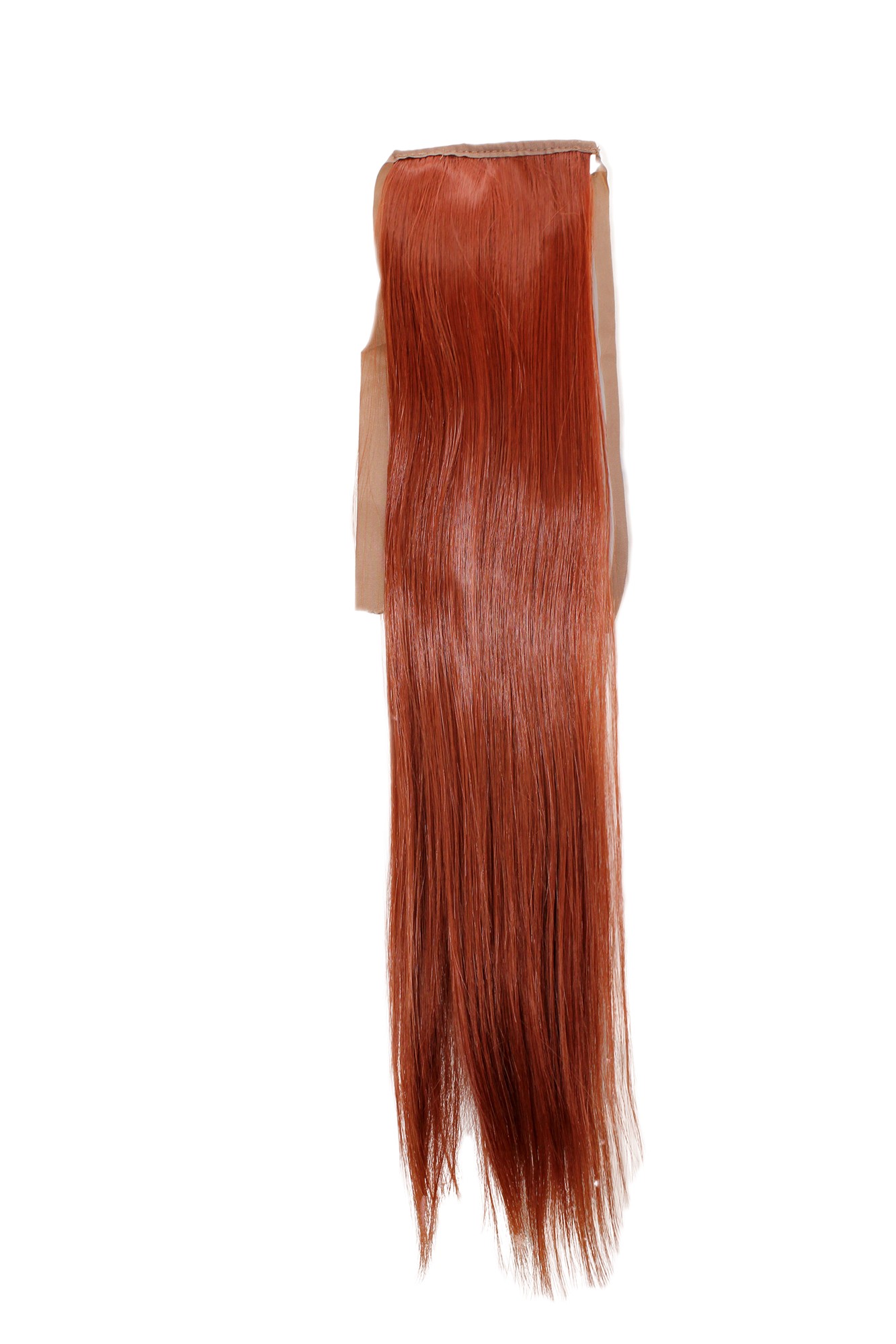YZF-TS18-130 Hairpiece Pontail Pigtail extension slim light straight comb and ribbon rust red 18", front view, WIG ME UP: Your Perücken Online Shop Ponytails, rust red, straight, shoulder-length