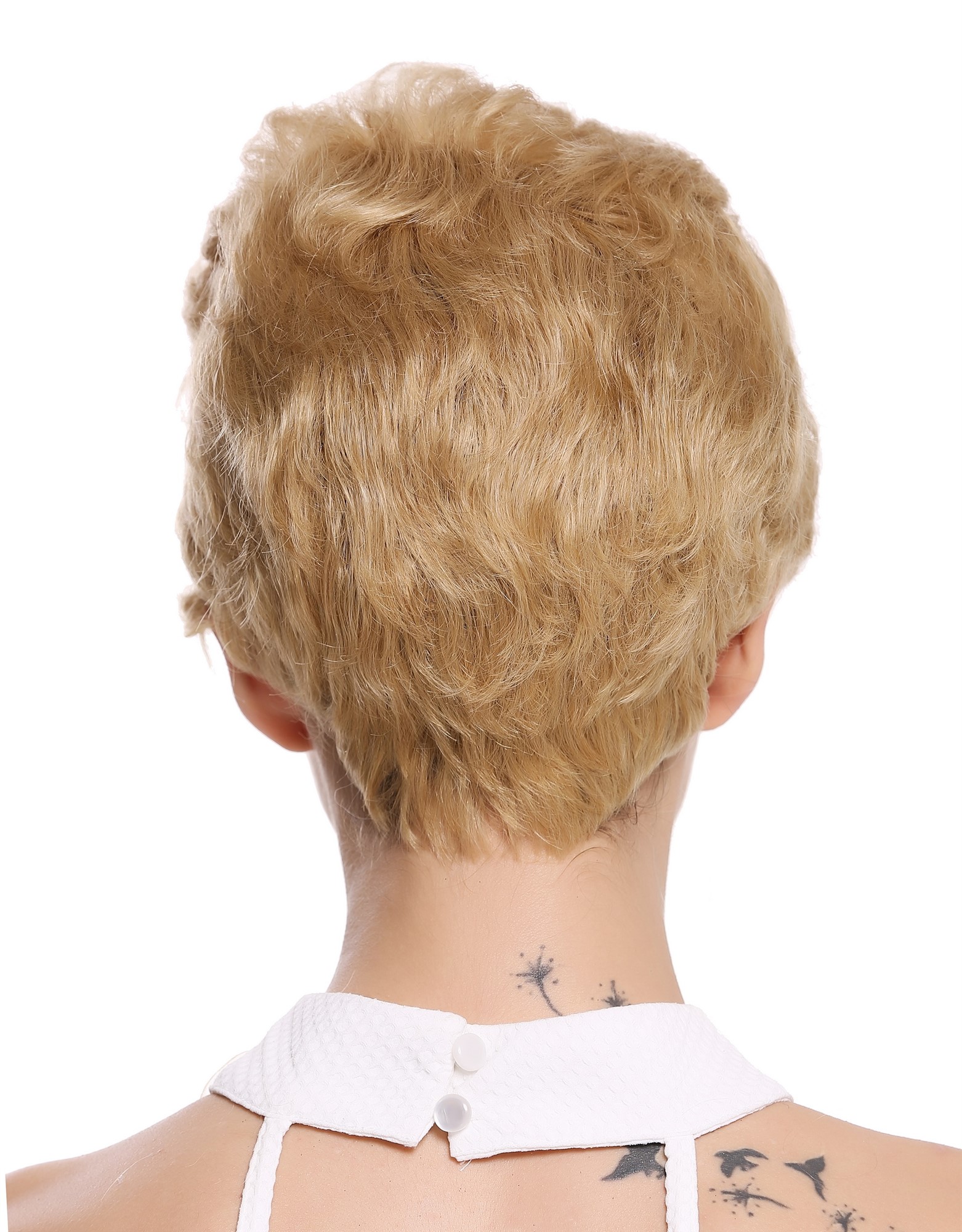 hochwertige Qualitätsperücken, Perücke Echthaar Herren Damen kurz Tolle Blond B-HH-12-24B, Ansicht 4, WIG ME UP: Ihr Perücken Online Shop wellige Tressen-Perücke mit Klebeflächen 100% Echthaar Goldblond kurze Haare für Unisex
