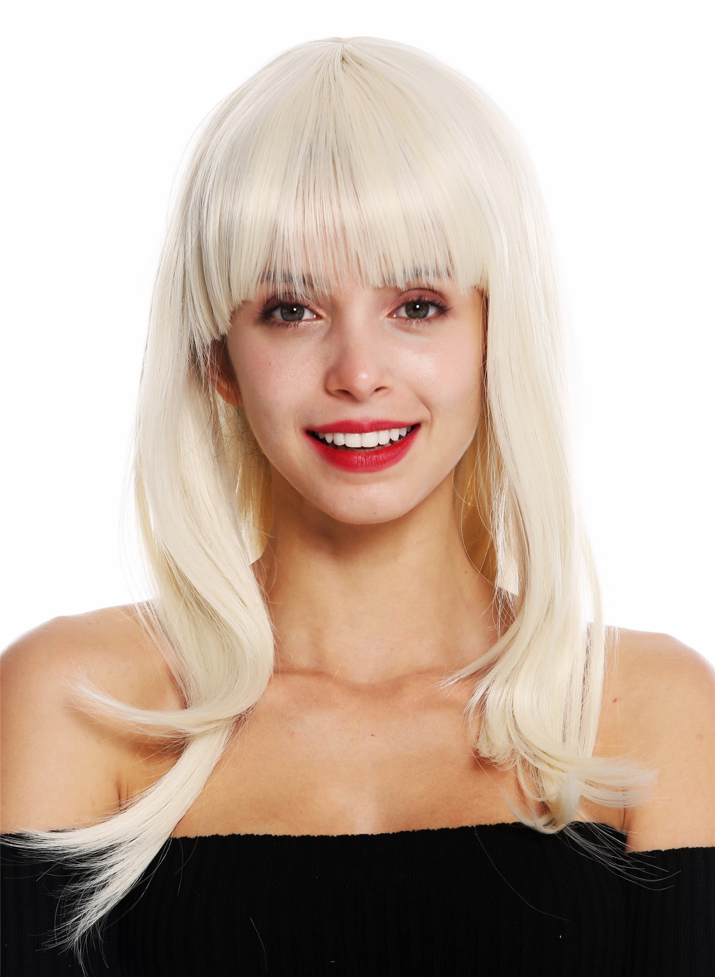 hochwertige Qualitätsperücken, Perücke Pony lang glatt gestuft Hellblond 3268-613B, Ansicht 2, WIG ME UP: Ihr Perücken Online Shop glatte Tressen-Perücke mit Kopfhaut-Imitat Platinblond lange Haare für Damen