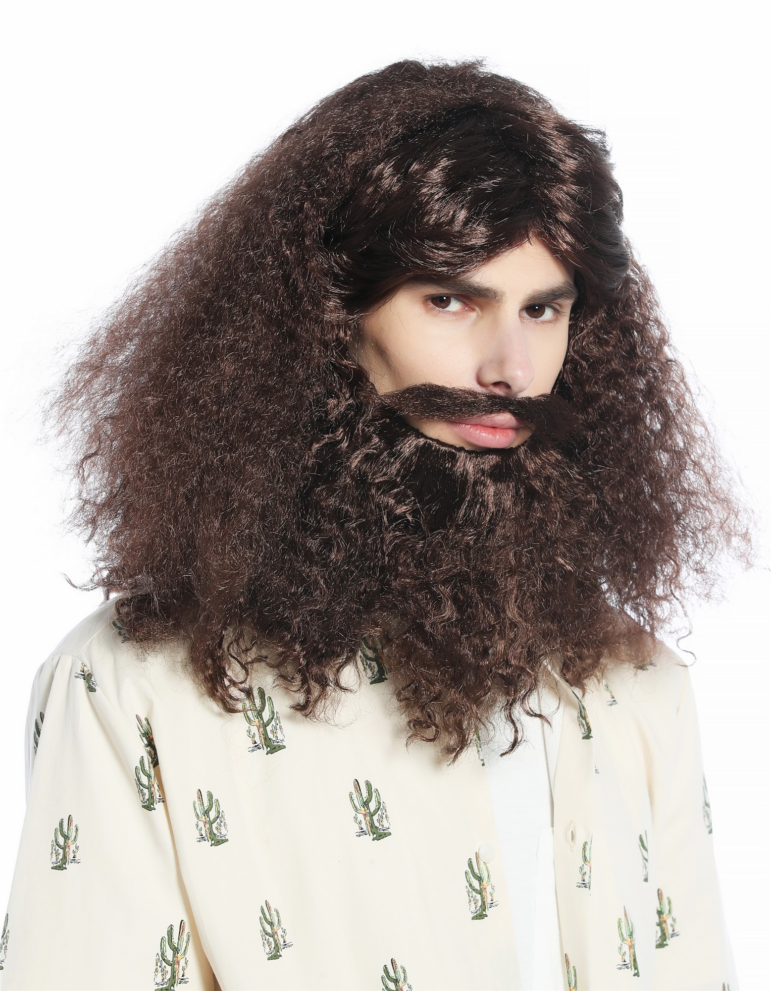 günstige Party Perücke, Perücke Bart Set lang lockig braun Guru Hippie Hipster 210331-P4, Ansicht 6, WIG ME UP: Ihr Perücken Online Shop lockige Party Perücke Mittelbraun schulterlange Haare für Herren