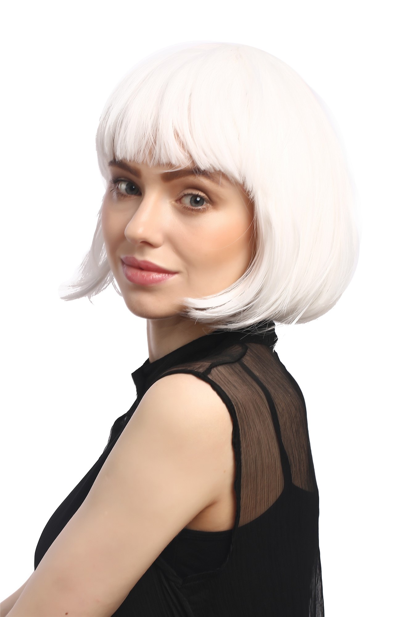 günstige Party Perücke, Sexy Party Perücke Bob Disco Go-Go Burlesque Weiß PW0114-P60, Ansicht 2, WIG ME UP: Ihr Perücken Online Shop glatte Party Perücke Weiß kurze Haare für Damen