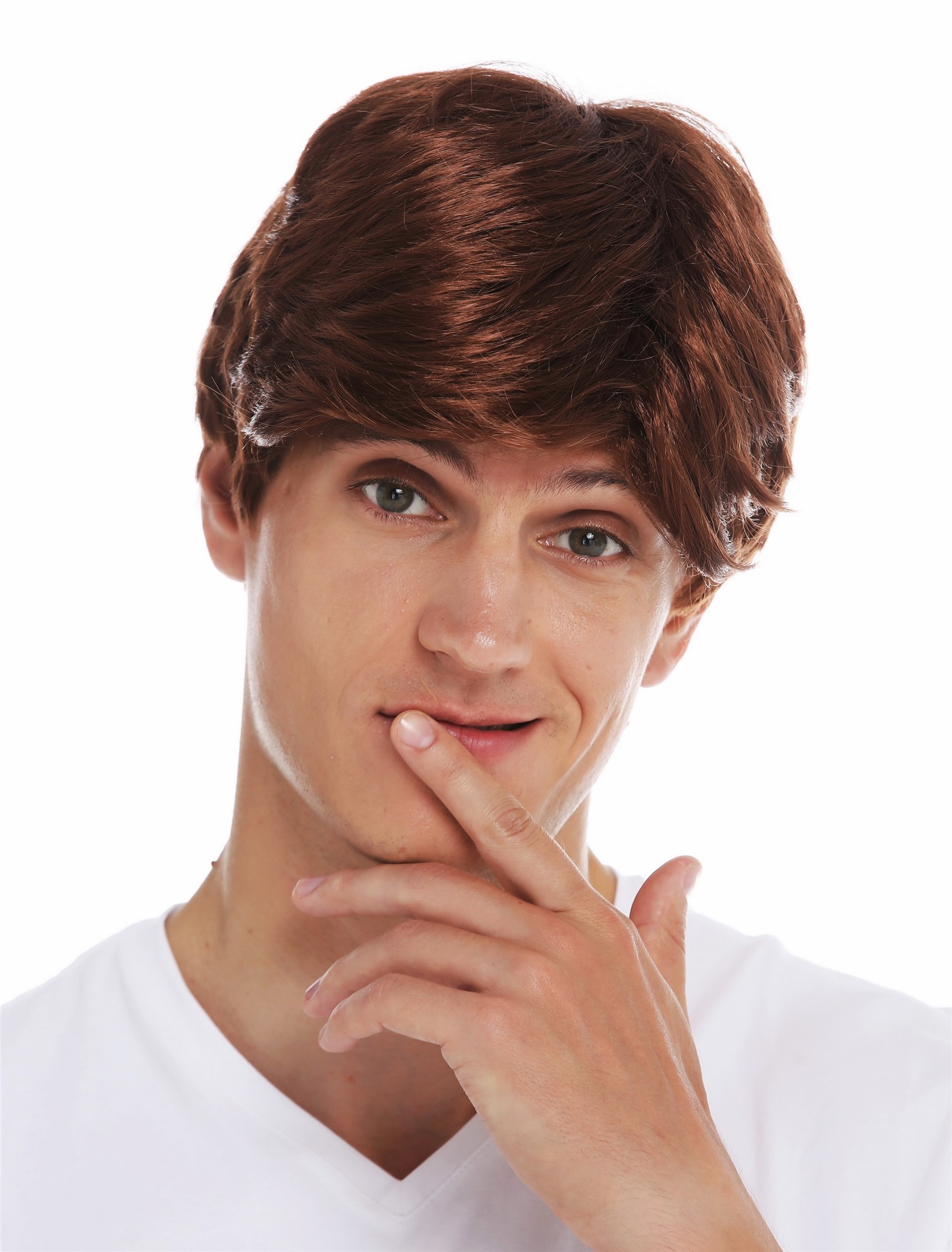 günstige Party Perücke, Perücke Herren Kurz Gescheitelt Rotbraun 7061-K30, Vorderansicht, WIG ME UP: Ihr Perücken Online Shop glatte Party Perücke Kastanienbraun kurze Haare für Herren