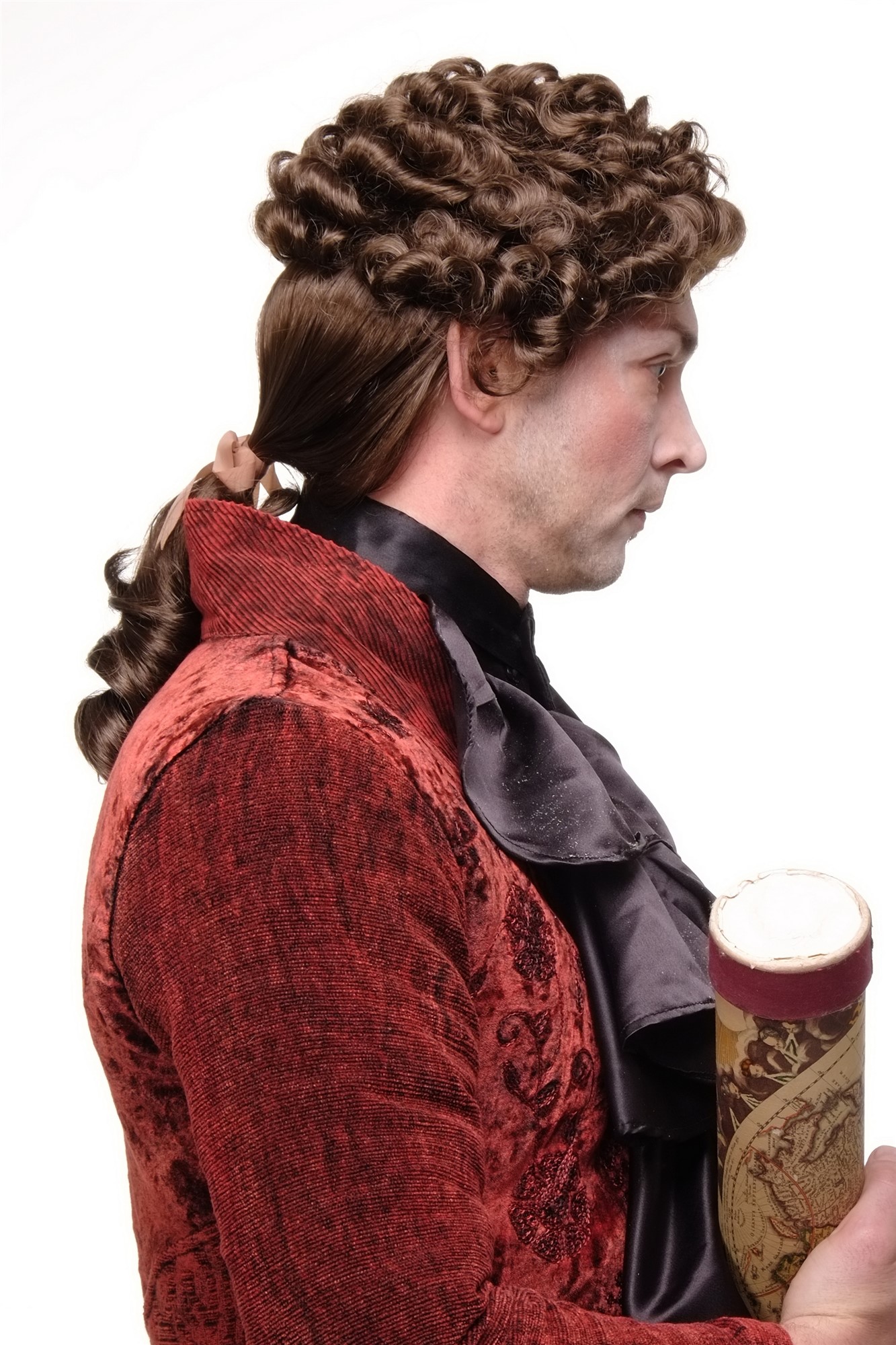 Wig for Man Men Gents Theatre Renaissance Baroque Casanova curls ponytail Aristocrat brown, view 5, WIG ME UP: Your Perücken Online Shop Quality Wigs, Men, Vibrant medium brown, curled, shoulder-length