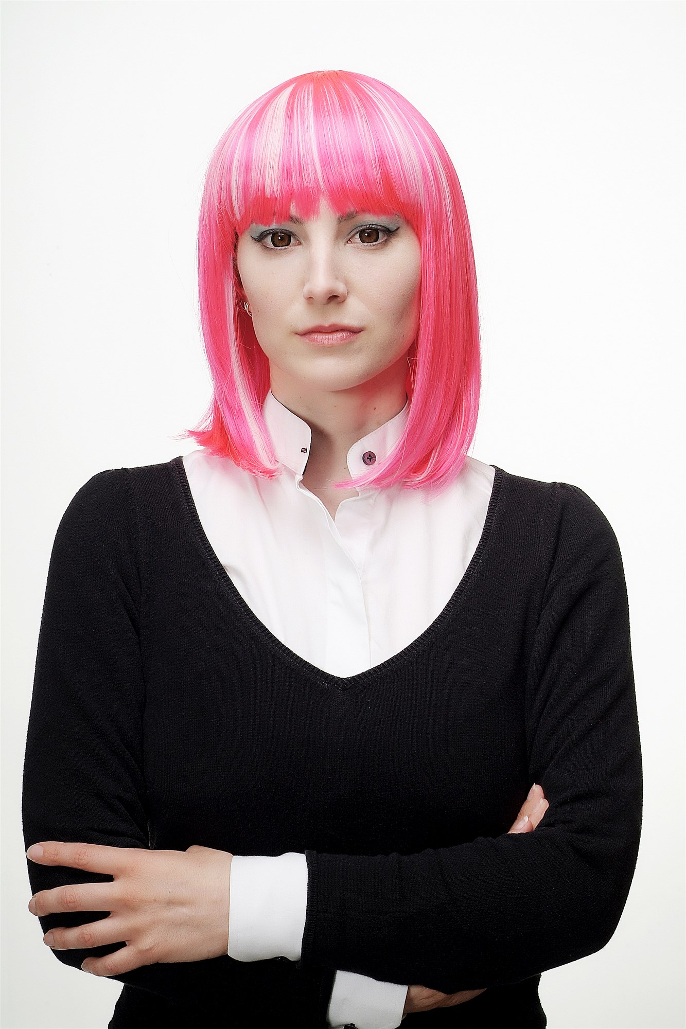 hochwertige Qualitätsperücken, Perücke Cosplay Page Pink Weiß H7862-TT-2315-1001, Ansicht 6, WIG ME UP: Ihr Perücken Online Shop glatte Tressen-Perücke mit Kopfhaut-Imitat Pink-Weißblond-Mix schulterlange Haare für Damen