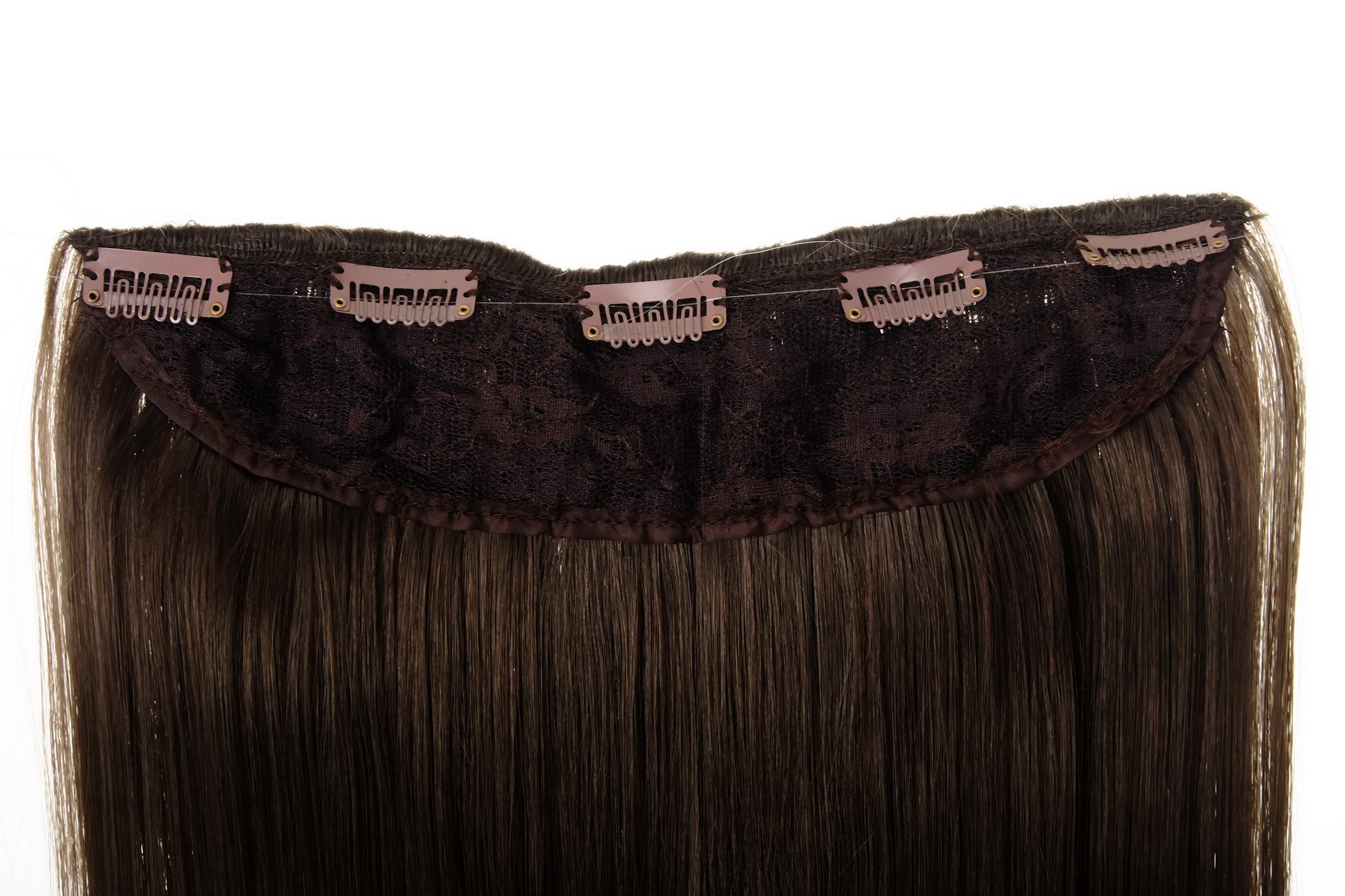 Haarteil Extension 5 Clips Mittel-Aschbraun L30172-8, Ansicht 3, WIG ME UP: Ihr Perücken Online Shop glatte Halbperücke Mittel-Aschbraun 60 cm lang