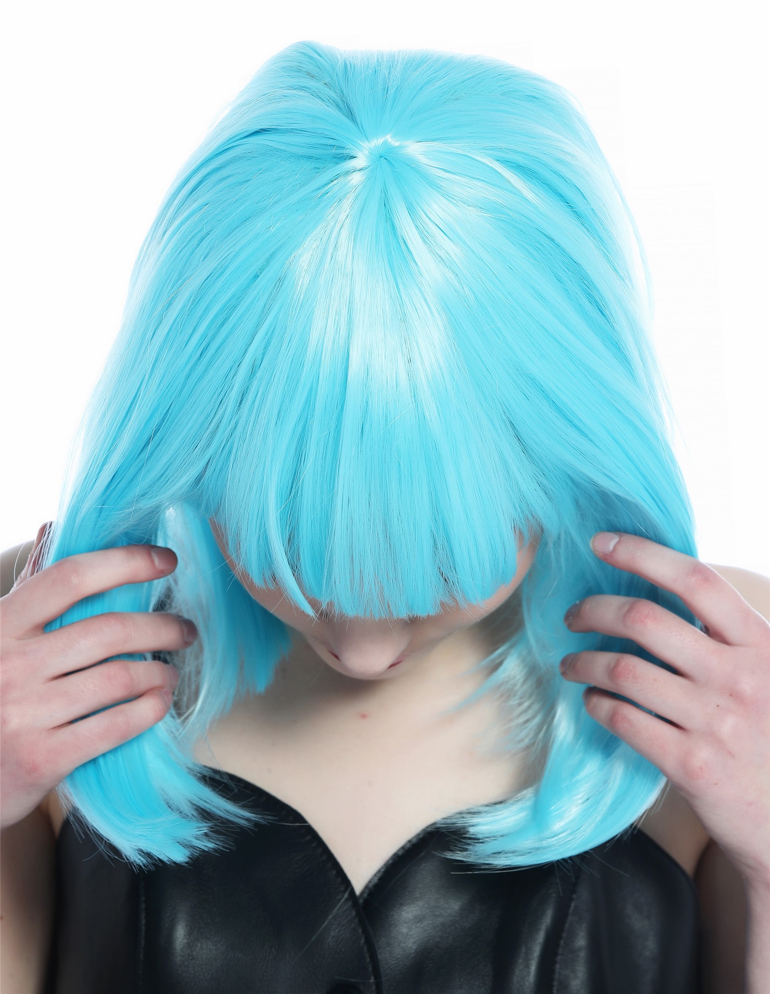 Wig Ladies Women Halloween Carnival short smooth longbob bangs light blue CW-052, view 6, WIG ME UP: Your Perücken Online Shop Party Wig, Ladies, baby blue, straight, short