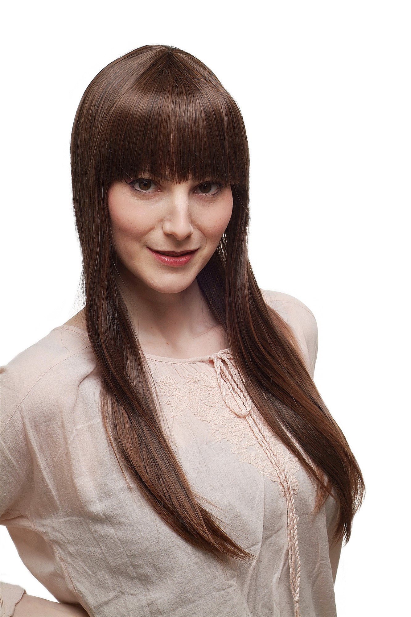 Lady wig very long straight layered brown mix mahogany femme fatale fringe 3421, front view, WIG ME UP: Your Perücken Online Shop Quality Wigs, Ladies, black-brown-mahogany brown, straight, long