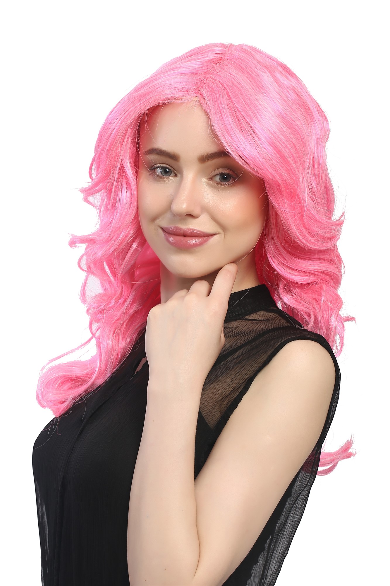 günstige Party Perücke, Perücke Volumen Wellig Mittelscheitel Pink 91260-ZAC5-ZA60, Ansicht 2, WIG ME UP: Ihr Perücken Online Shop wellige Party Perücke Rosa lange Haare für Damen