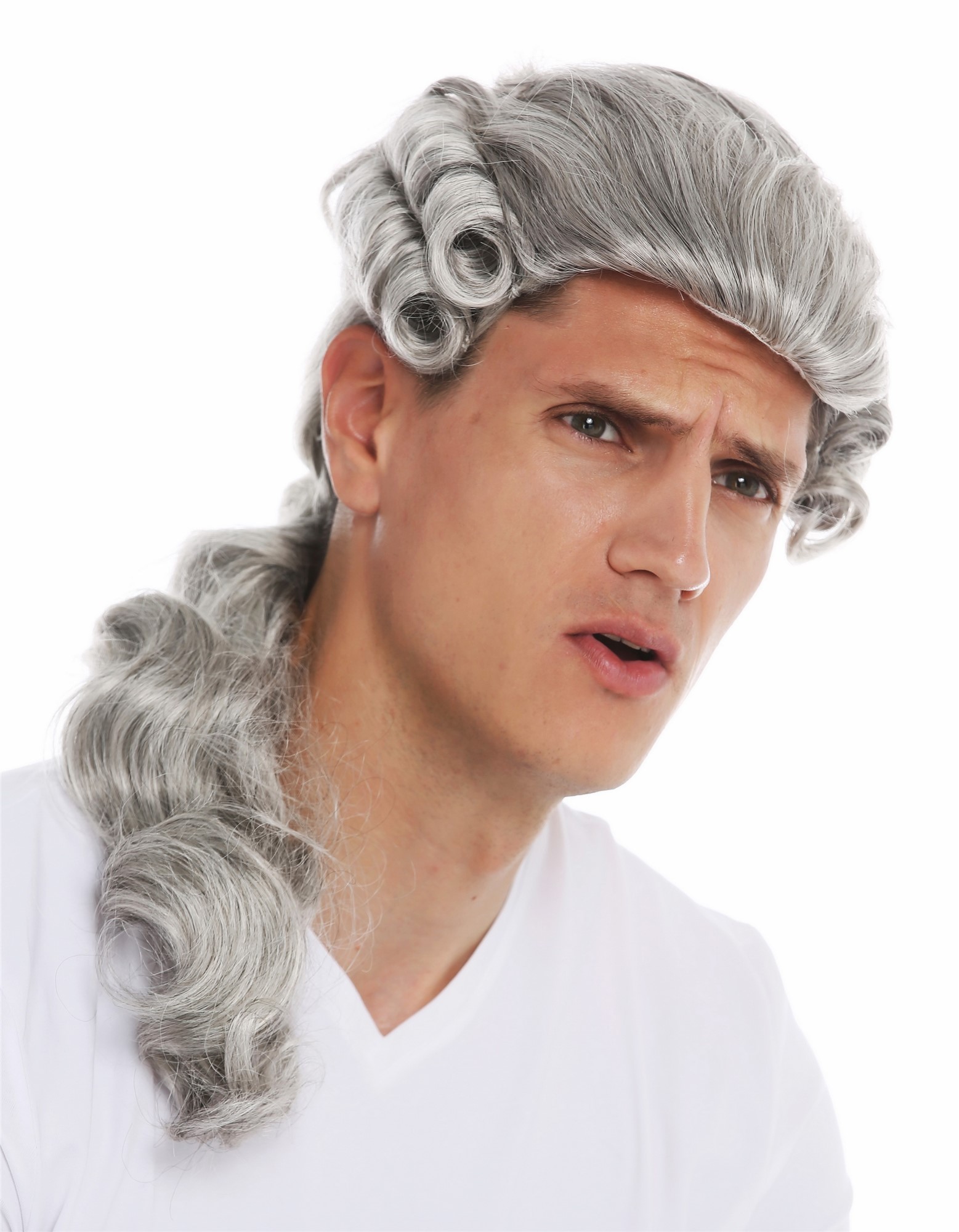 Wig men man historic baroque renaissance aristocrate king gray grey braid VK-31, view 5, WIG ME UP: Your Perücken Online Shop Quality Wigs, Men, silver gray with a small amount of black, wavy, long