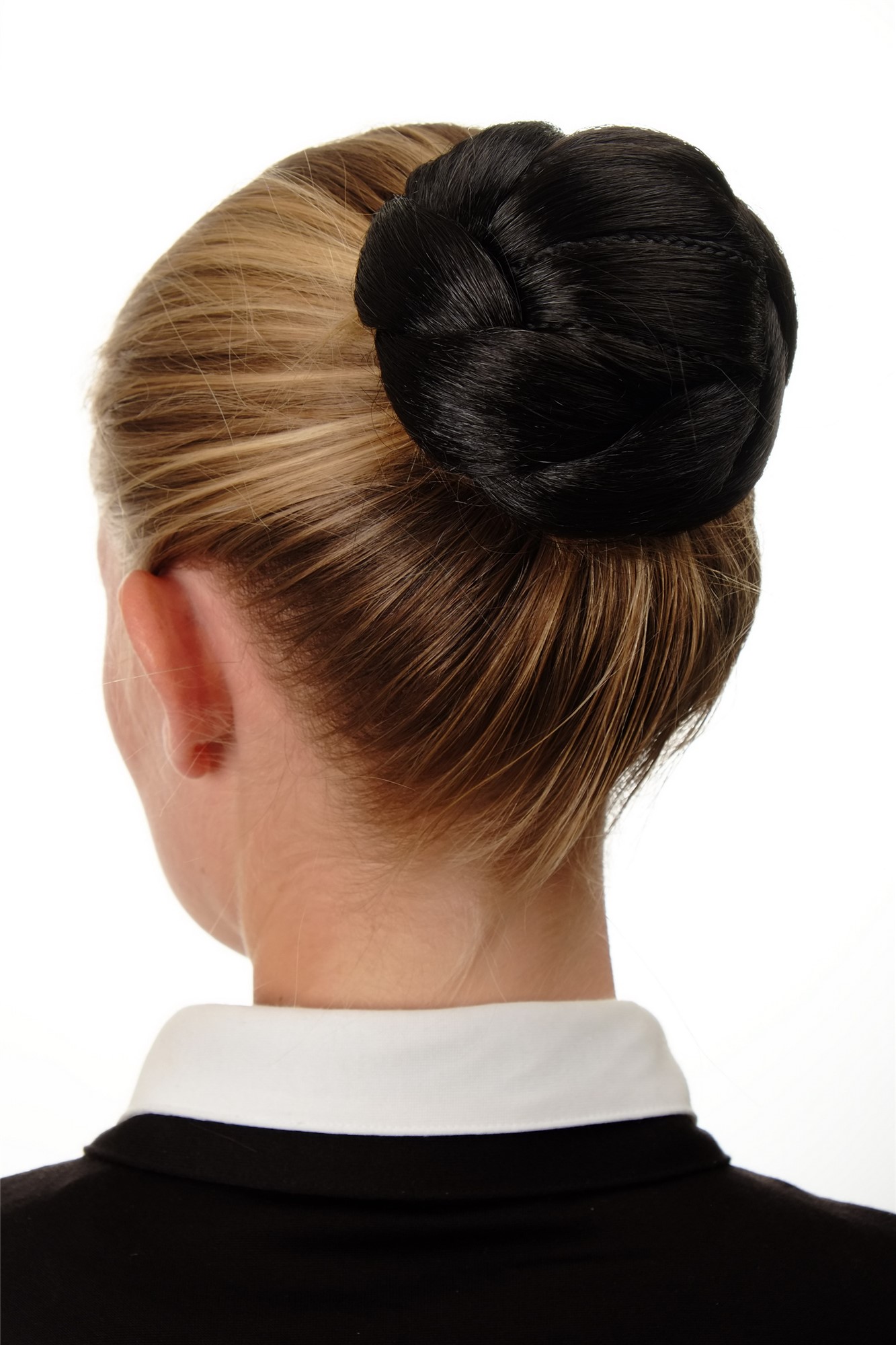 Dutt Haarknoten aufwendig geflochten Schwarzbraun N672-2, Ansicht 2, WIG ME UP: Ihr Perücken Online Shop geflochtener Dutt Haarteil Schwarzbraun