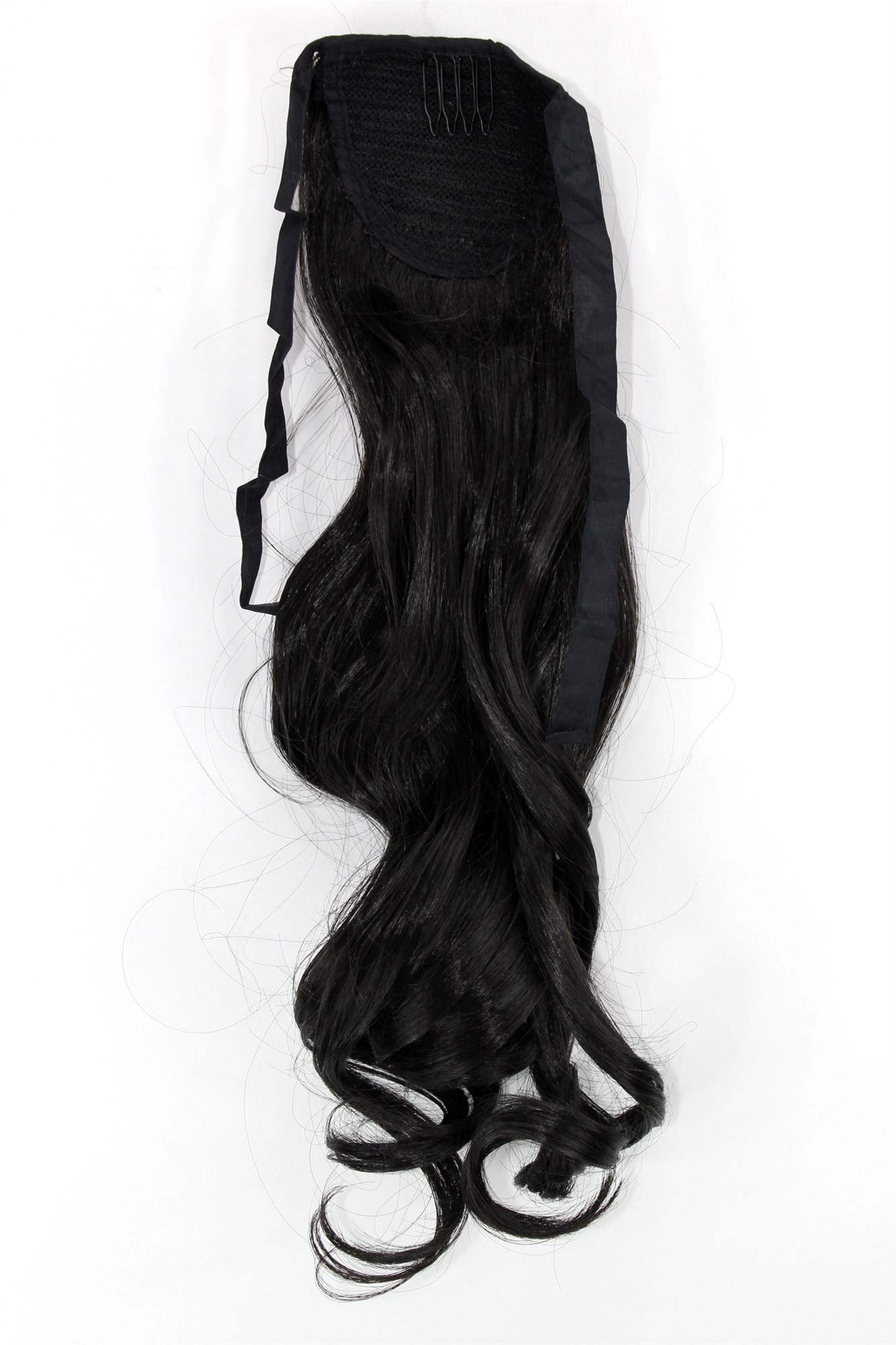 YZF-TC18-3 Hairpiece Pontail Pigtail extension slim light wavy comb and ribbon dark brown, view 2, WIG ME UP: Your Perücken Online Shop Ponytails, dark brown, wavy, shoulder-length