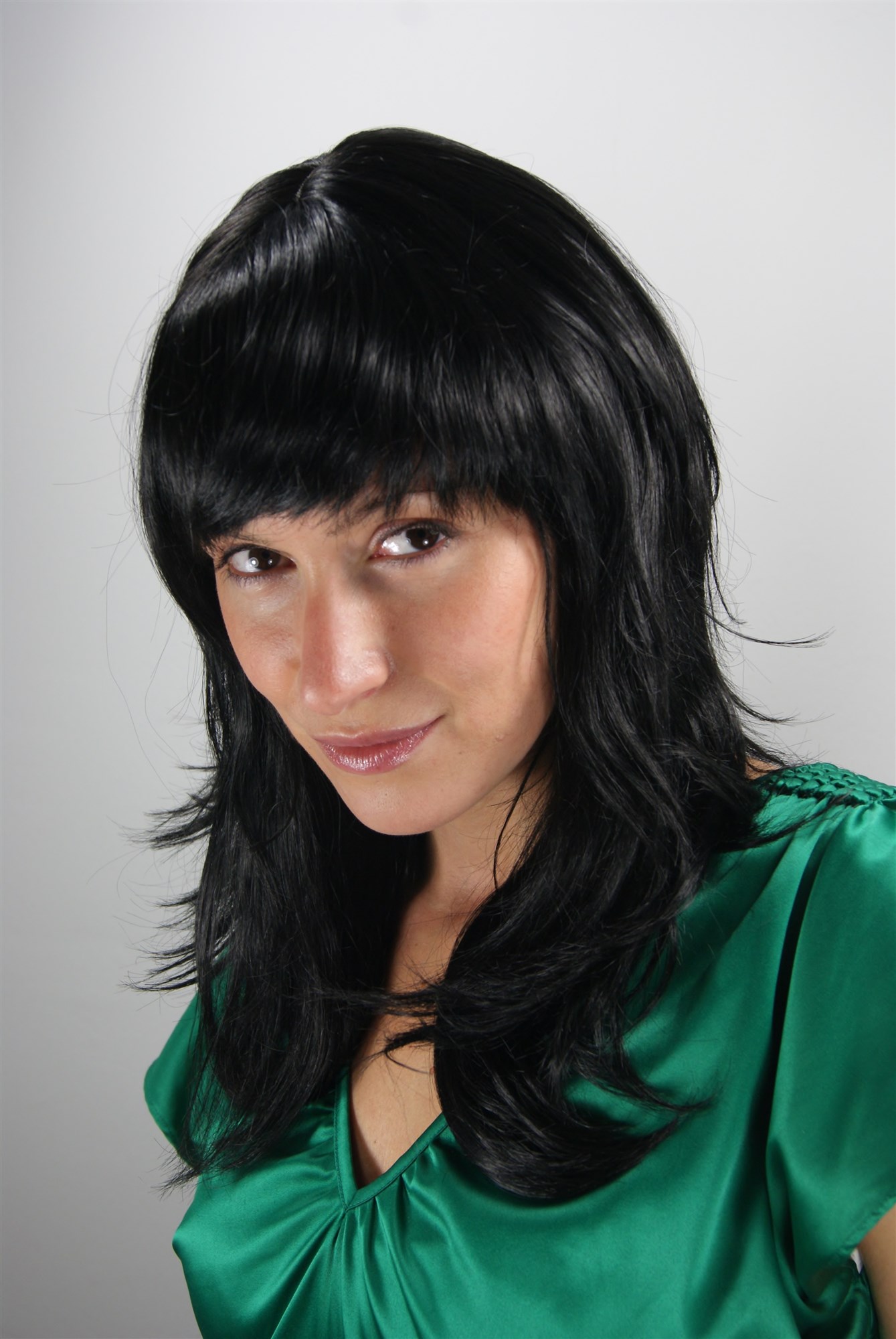 Lady women wig fringe straight layered cut black medium length 50 cm 1548, view 2, WIG ME UP: Your Perücken Online Shop Quality Wigs, Ladies, velvet black, wavy, long