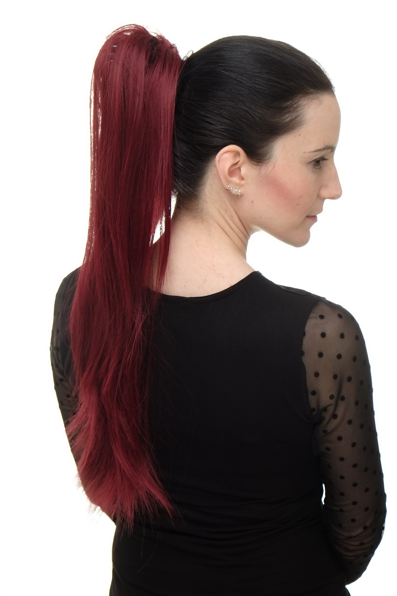 hochwertiges Haarteil voluminös glatt Butterfly-Clip + Gummizug Granatrot WK06-39, Ansicht 5, WIG ME UP: Ihr Perücken Online Shop glattes Zopf-Haarteil Granatrot 60 cm lang