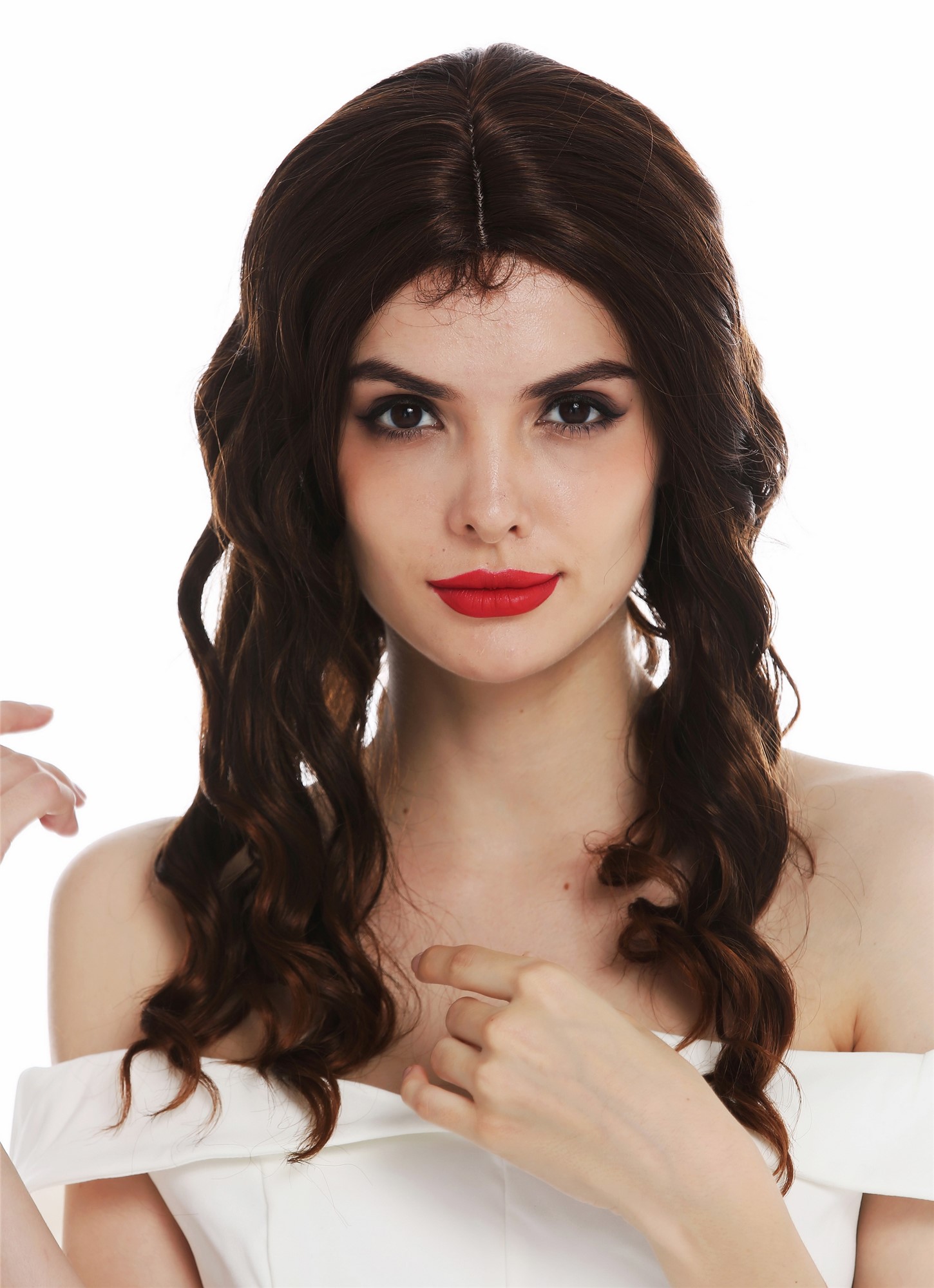 Women's wig ladies' wig long wavy water wave middle parting chestnut brown VK-9, view 5, WIG ME UP: Your Perücken Online Shop Quality Wigs, Ladies, black-brown mix, wavy, long