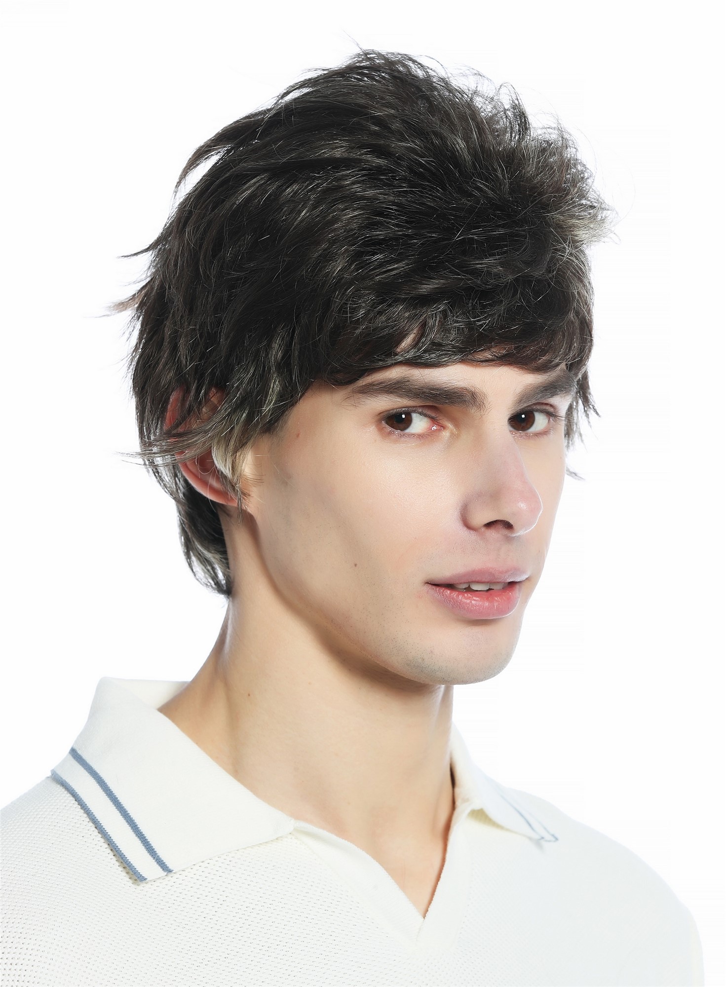 hochwertige Qualitätsperücken, Perücke kurz wild retro 80er toupiert wie ungekämmt Braun Blond gesträhnt M-252A-8H26, Ansicht 2, WIG ME UP: Ihr Perücken Online Shop glatte Tressen-Perücke Aschbraun Lichtblond gesträhnt kurze Haare für Unisex