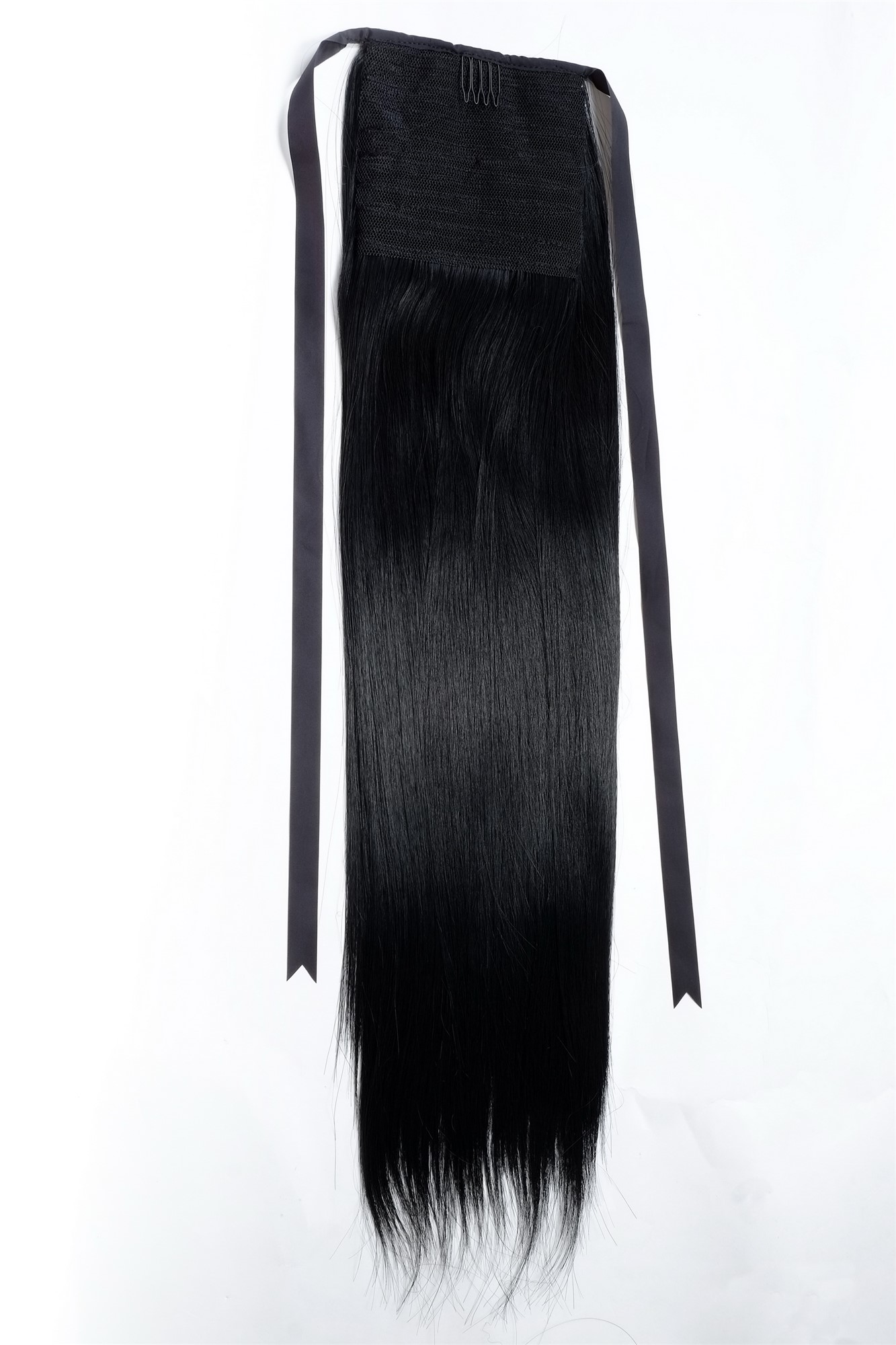 hochwertiges Haarteil glatt lang Befestigung mit Bändchen & Klammer schwarz C9429-1, Ansicht 4, WIG ME UP: Ihr Perücken Online Shop glattes Zopf-Haarteil Schwarz 60 cm lang