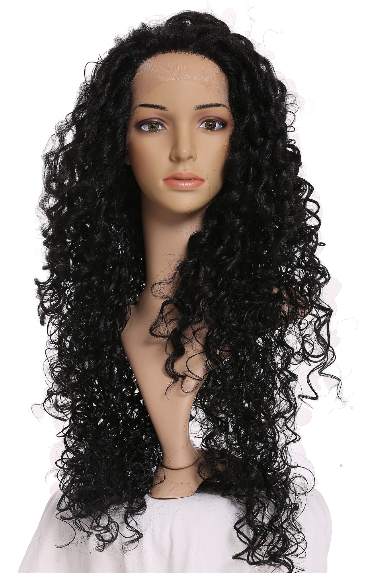 hochwertige Qualitätsperücken, Perücke Lace-Front Lang Locken Schwarz Volumen L006-LF-1B, Ansicht 6, WIG ME UP: Ihr Perücken Online Shop lockige Tressen-Perücke mit Front-Lace Samtschwarz sehr lange Haare für Damen