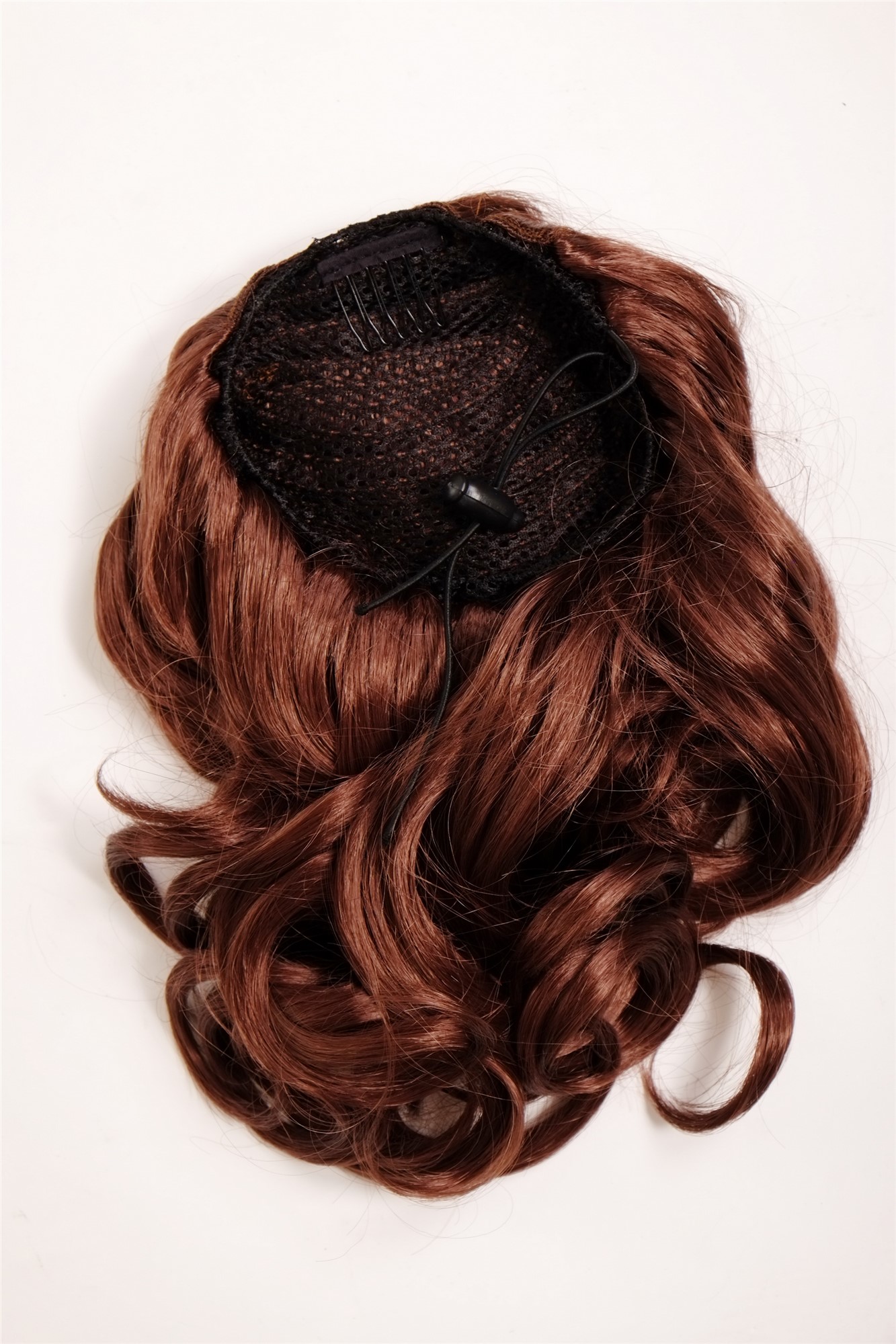 hochwertiges Haarteil gewellt halblang 1 Kamm + Gummizug Kastanienbraun Modell: JL-3023, Ansicht 4, WIG ME UP: Ihr Perücken Online Shop welliges Zopf-Haarteil Mahagoni 35 cm lang