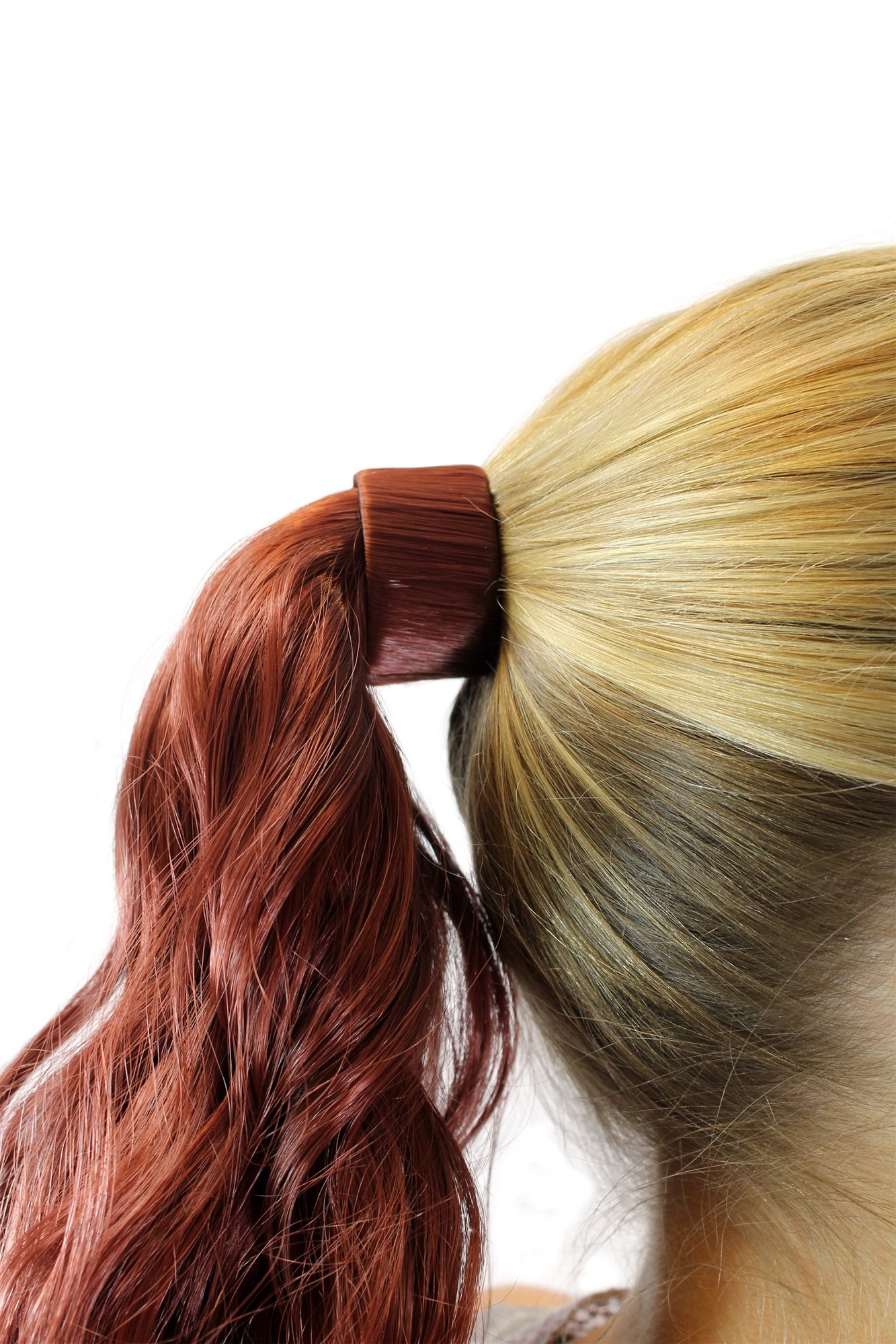 hochwertiges Haarteil Zopf leicht gelockt Steckkamm & Haarreif Dunkelrot Rosy-35, Ansicht 4, WIG ME UP: Ihr Perücken Online Shop welliges Zopf-Haarteil Dunkelrot 45 cm lang