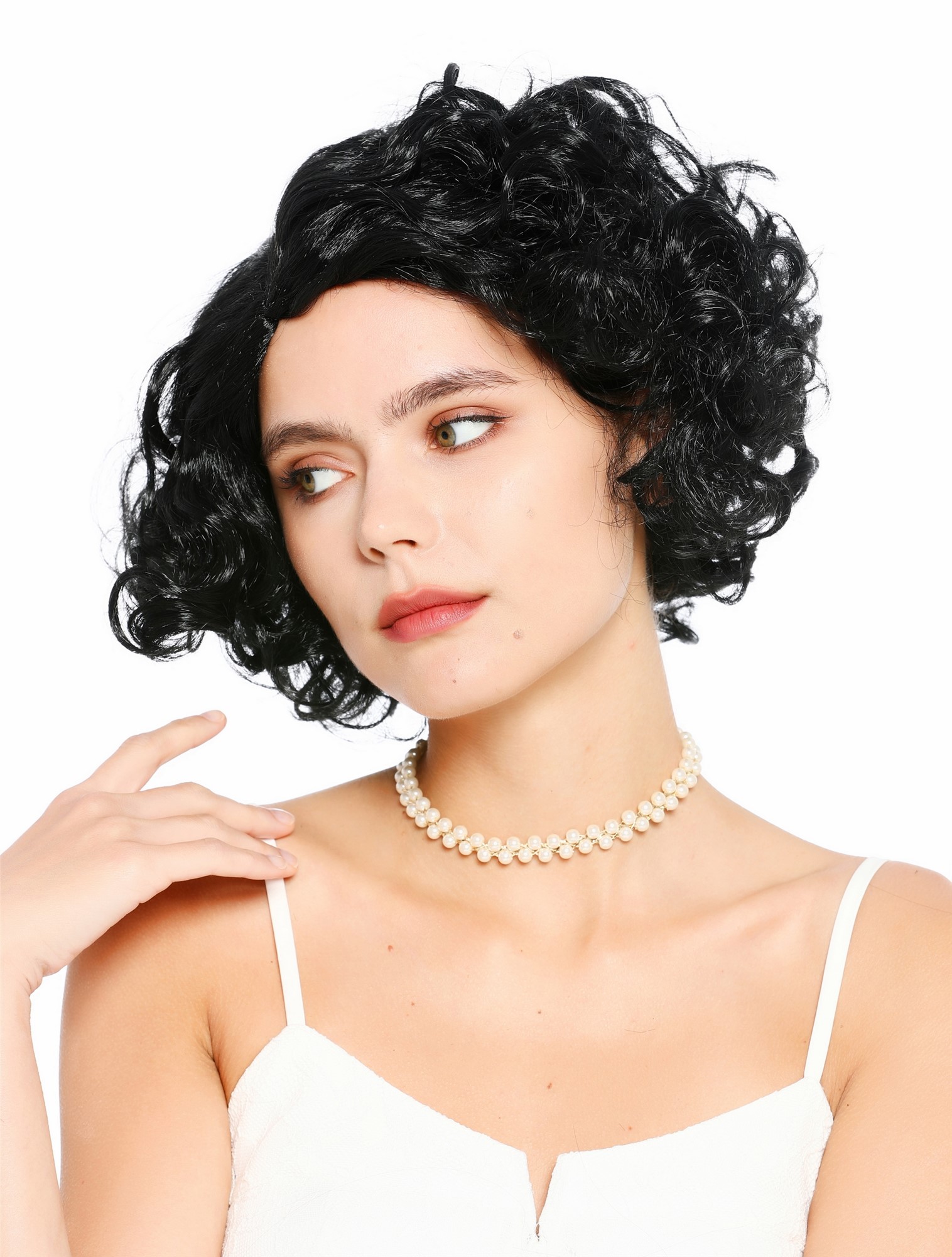 lockige Party-Perücke Schwarz 30 cm lange Perücke für Damen