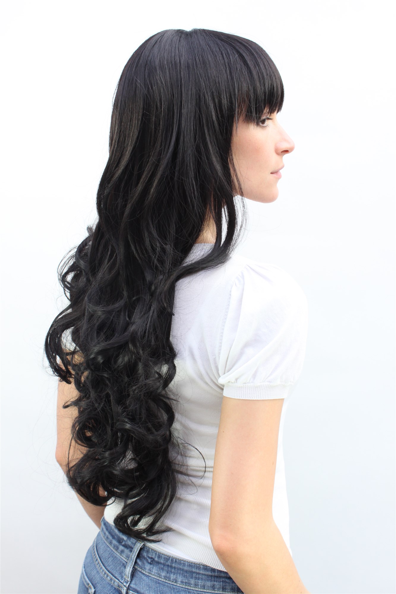 Lady wig very long straight with curled wavy tips bangs fringe off black 3116, view 2, WIG ME UP: Your Perücken Online Shop Quality Wigs, Ladies, black-brown, curled, long