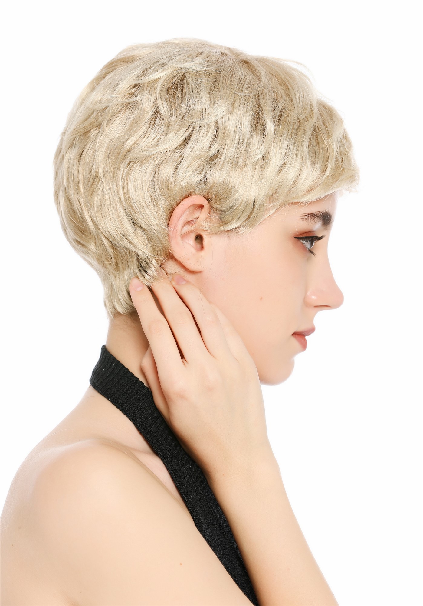 Perücke Damen Herren burschikos androgyn unsisex kurz wild gewellt Hellblond Mix VK-72-16T613