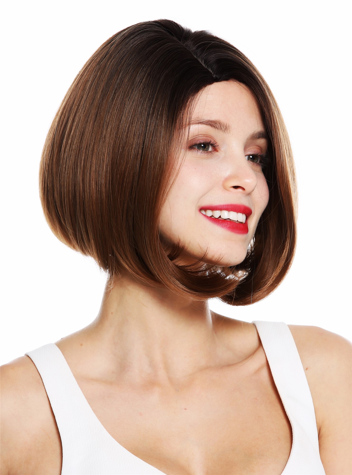 Lady wig bob sleek waved tips parting reddish brown blonde highlights SS132, view 3, WIG ME UP: Your Perücken Online Shop Quality Wigs, Ladies, brown-blonde mix, straight, short