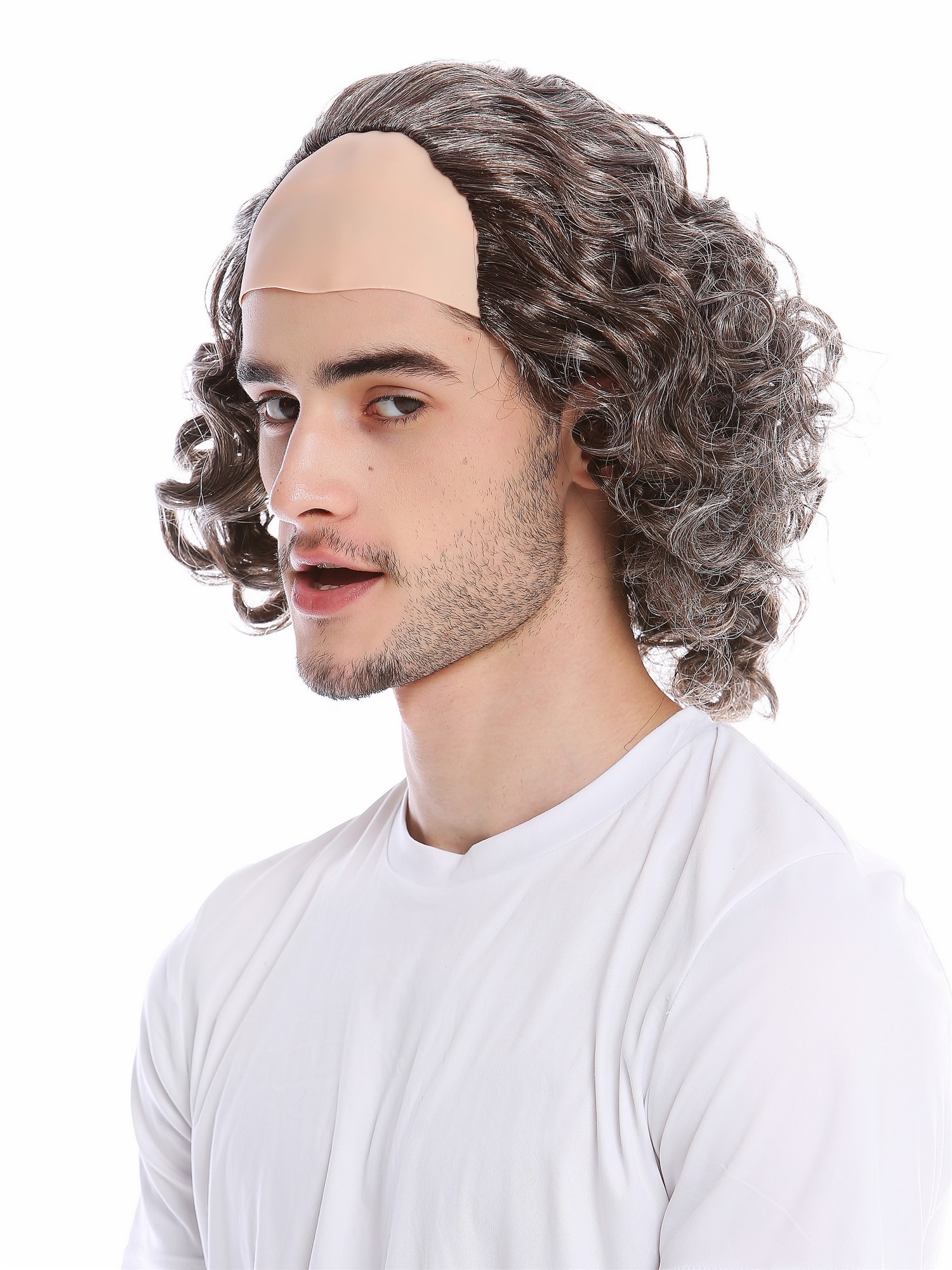 günstige Party Perücke, Perücke Halbglatze Grau Wild Locken Opa Professor 68-A-ZA4/ZA63, Ansicht 3, WIG ME UP: Ihr Perücken Online Shop lockige Party Perücke Grau schulterlange Haare für Herren