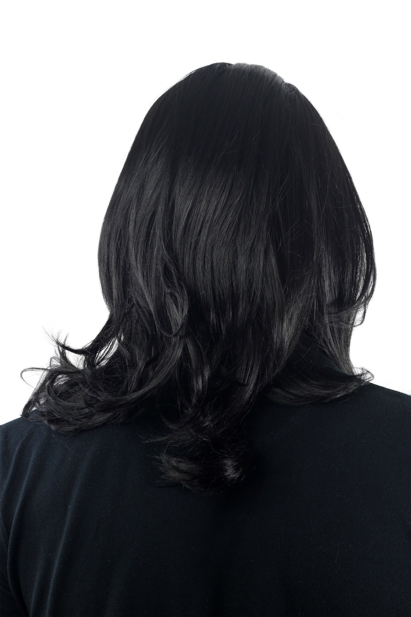 Men's WIG (for Men or Unisex) HIGH  synthetic BLACK longer hair long parting INDIE youthful, view 4, WIG ME UP: Your Perücken Online Shop Quality Wigs, Men, velvet black, straight, shoulder-length