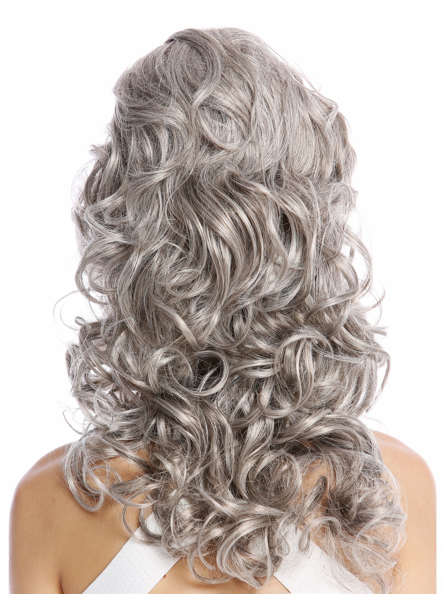 hochwertige Qualitätsperücken, Perücke 60er Retro Hochsteckfrisur Beehive Grau GFW2418-51, Ansicht 3, WIG ME UP: Ihr Perücken Online Shop lockige Tressen-Perücke Silbergrau mit geringem Schwarzanteil lange Haare für Damen