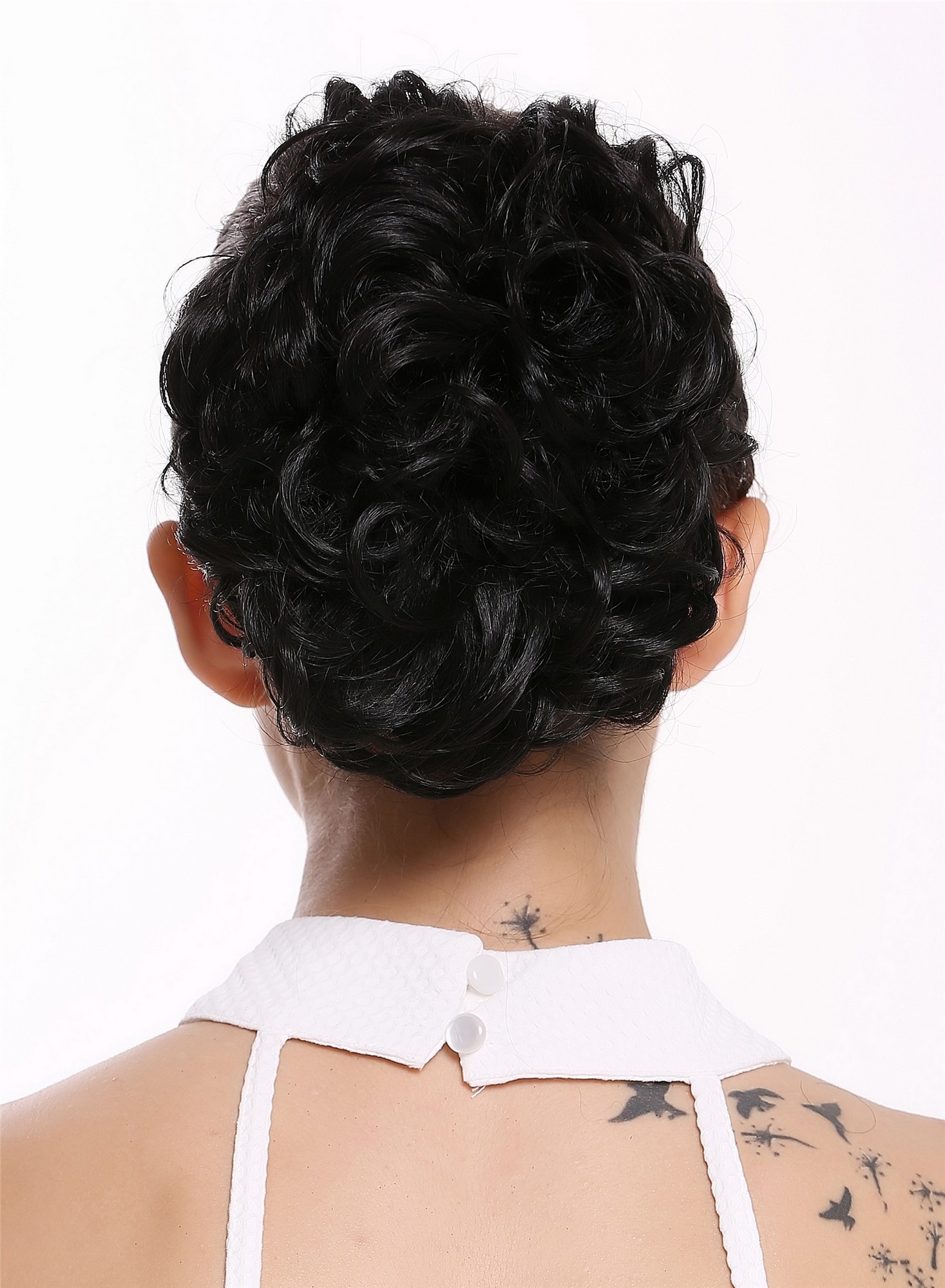 Hair Bun, velvet black, curled, short