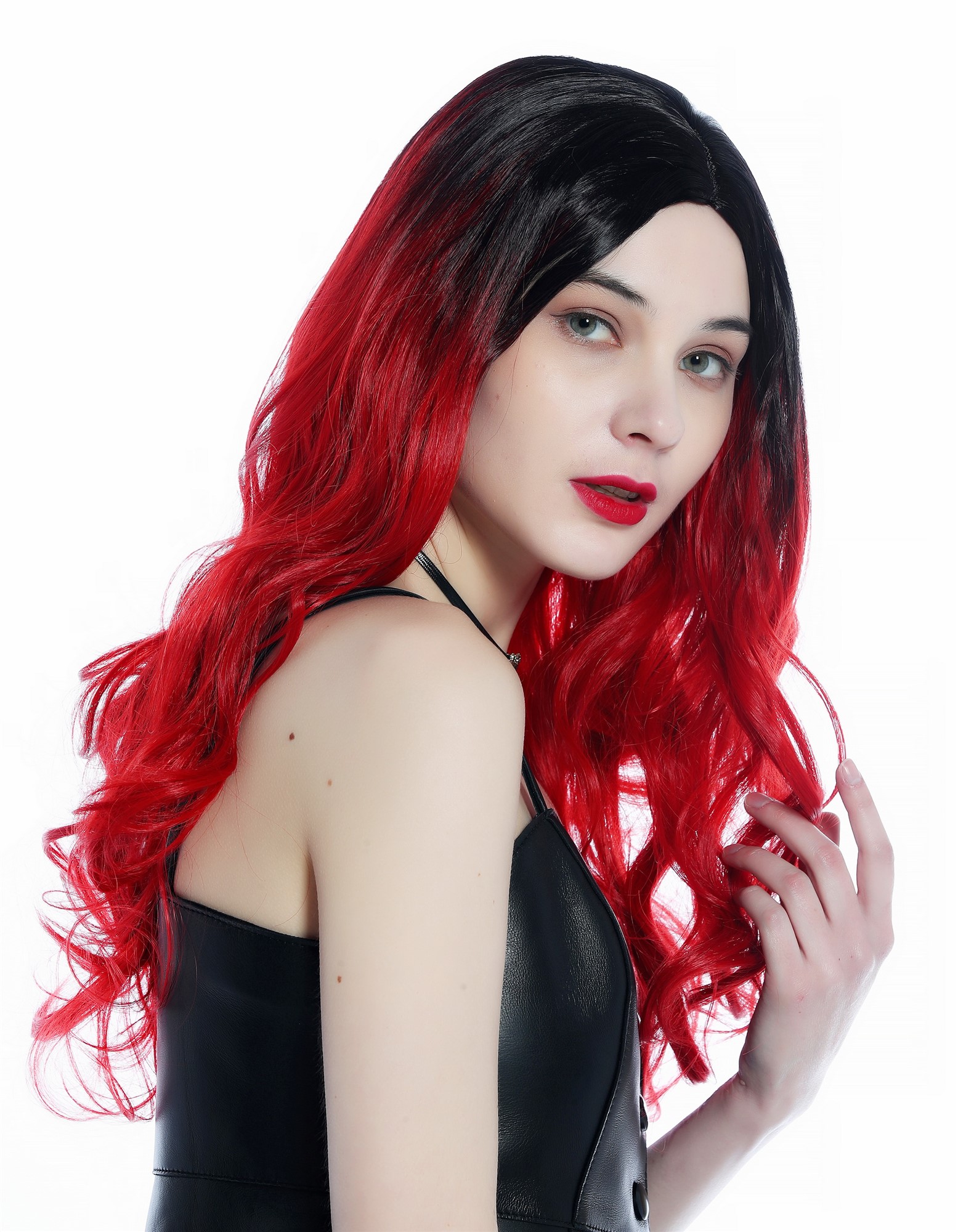 Women's Wig lady long wavy middle-parting ombre black to red ZM-1001, view 3, WIG ME UP: Your Perücken Online Shop Quality Wigs, Ladies, black-red gradient, wavy, long
