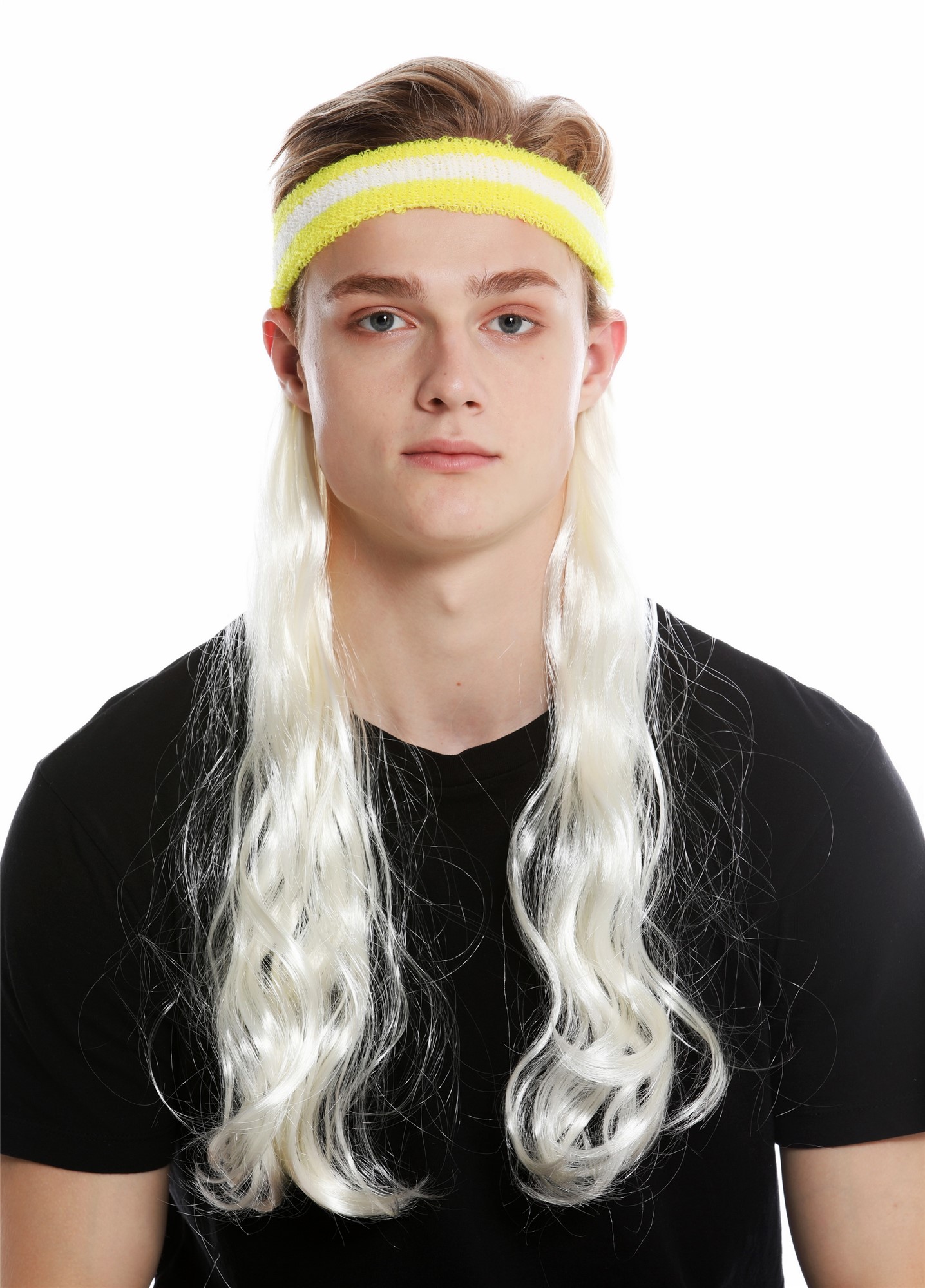 partial wig headband and long mullet 80's tennis player blonde CXH-014-P613, front view, WIG ME UP: Your Perücken Online Shop Party Wig, Unisex, platinum blonde, wavy, shoulder-length