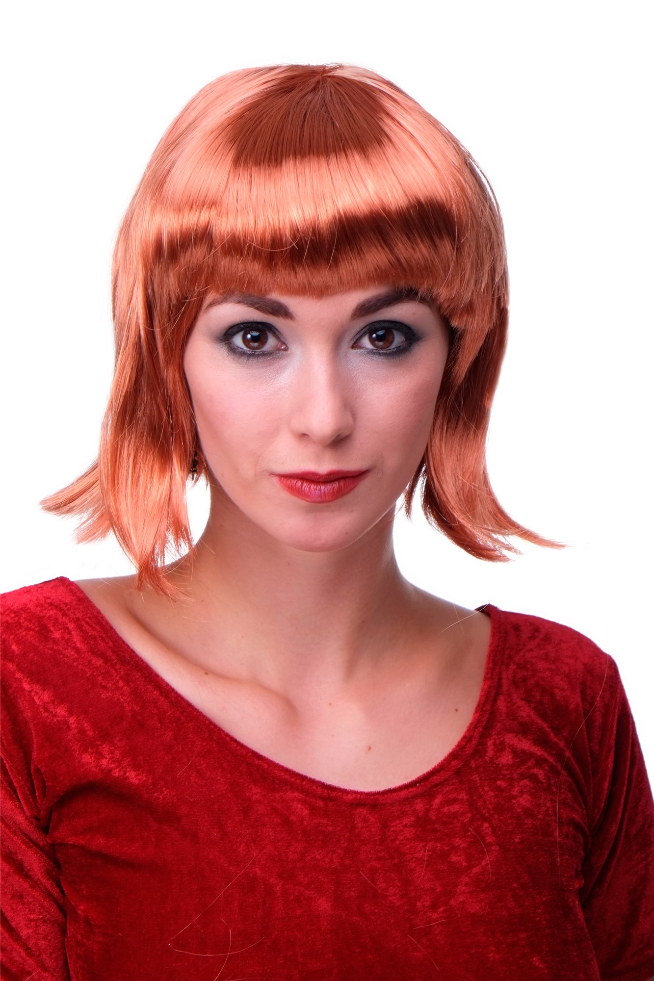 Party Halloween Disco lady women wig Bob fringe short sexy copper red  PW0114, front view, WIG ME UP: Your Perücken Online Shop Party Wig, Ladies, medium copper red, straight, short