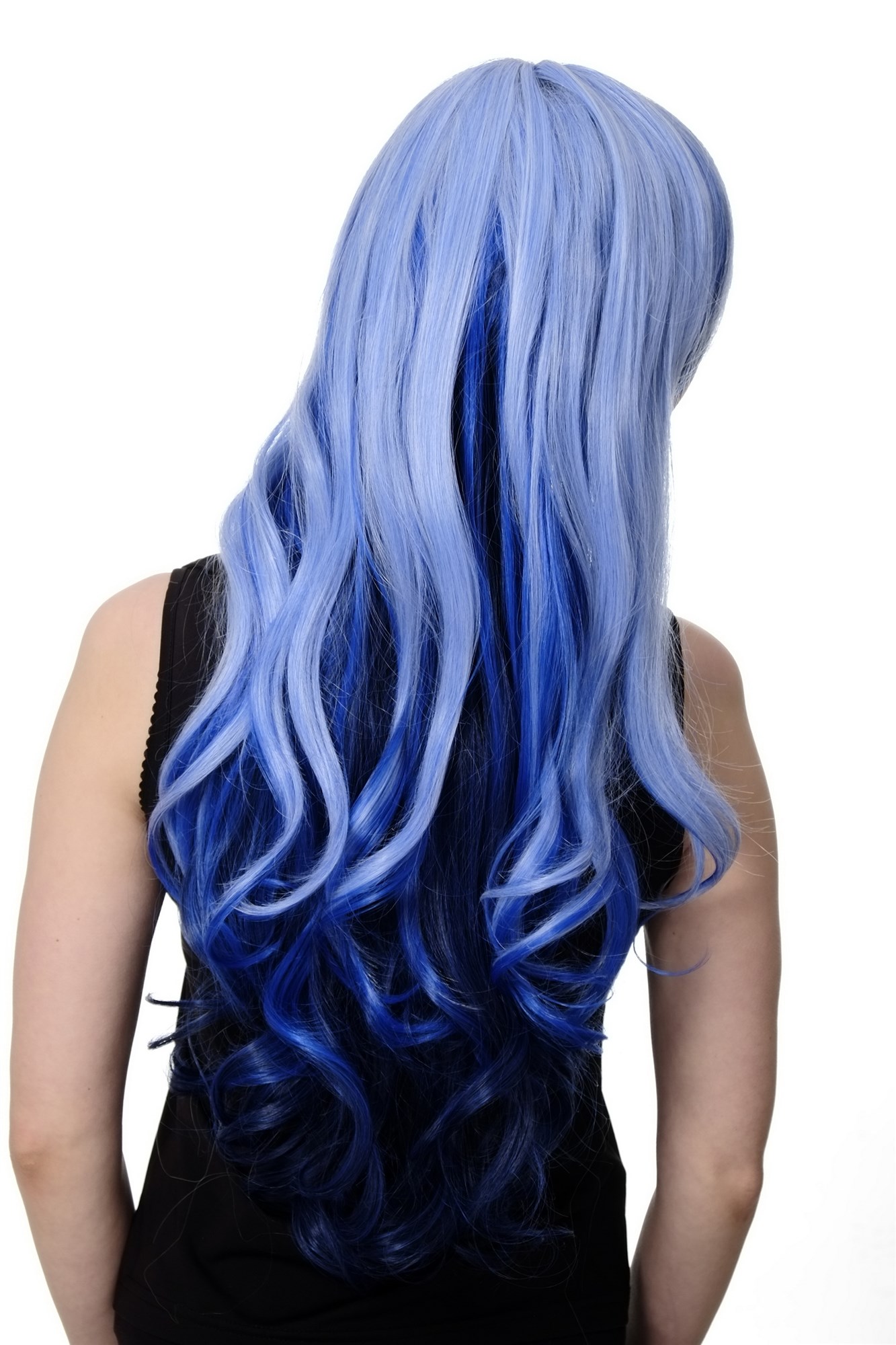 hochwertige Qualitätsperücken, Perücke Cosplay Emo Blau durchsträhnte lange gewellte Haarpracht 2307-2217YE, Ansicht 4, WIG ME UP: Ihr Perücken Online Shop wellige Tressen-Perücke Schwarz-Hellblau-Mix lange Haare für Damen