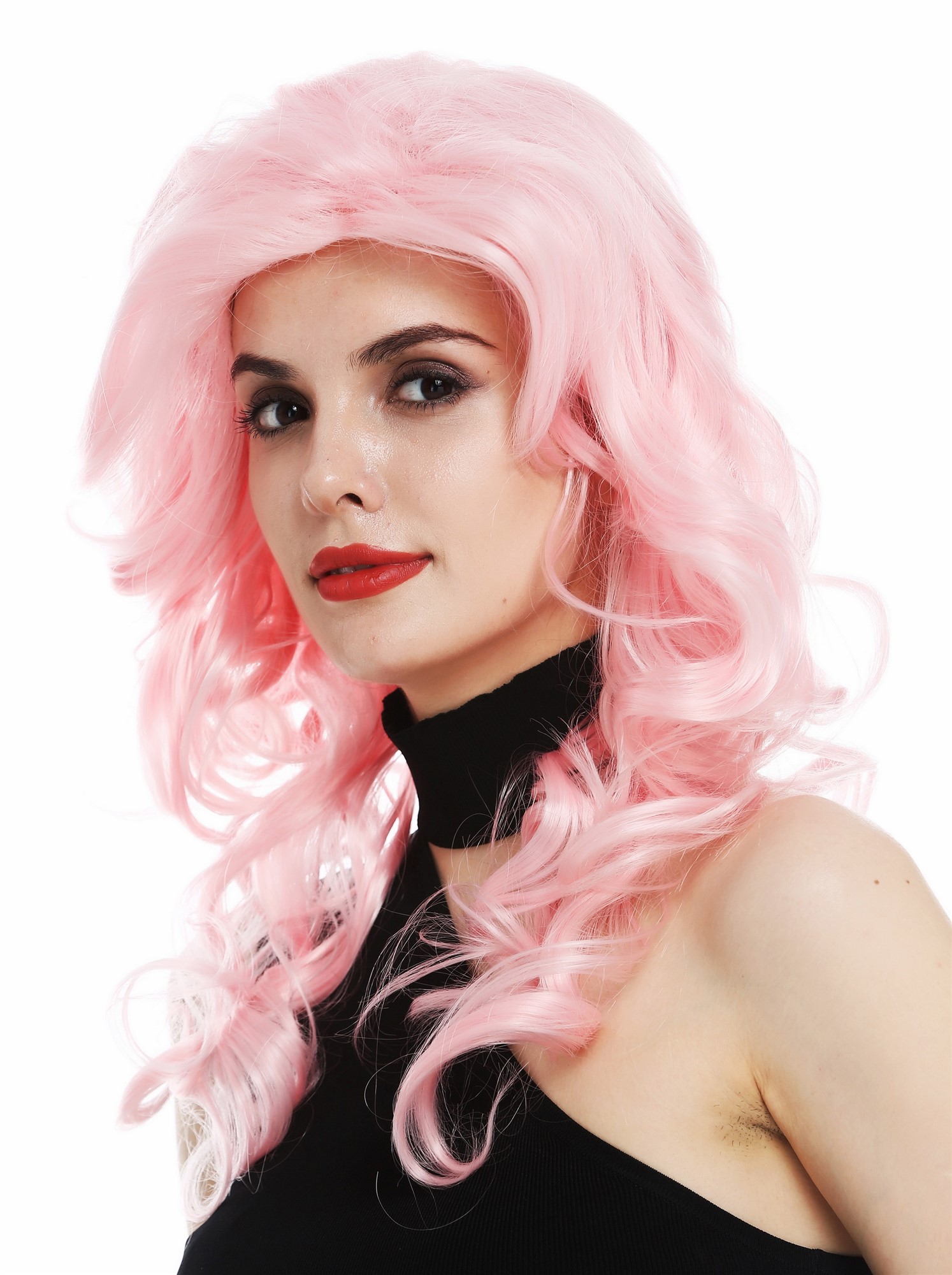 hochwertige Qualitätsperücken, Perücke Diva 80er Wellig helles Rosa WL-3010-T2333, Ansicht 2, WIG ME UP: Ihr Perücken Online Shop lockige Tressen-Perücke Hellrosa schulterlange Haare für Damen