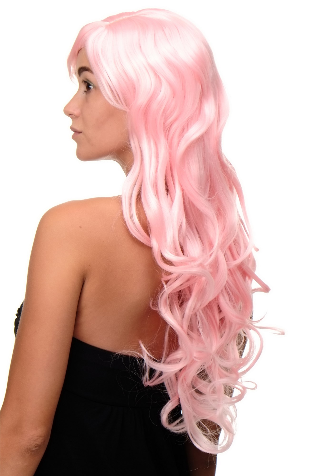 hochwertige Qualitätsperücken, Perücke lang wallendes Haar wellig leicht lockig Hellrosa Rosa 9204S-T2333, Ansicht 2, WIG ME UP: Ihr Perücken Online Shop lockige Tressen-Perücke mit Kopfhaut-Imitat Hellrosa lange Haare für Damen