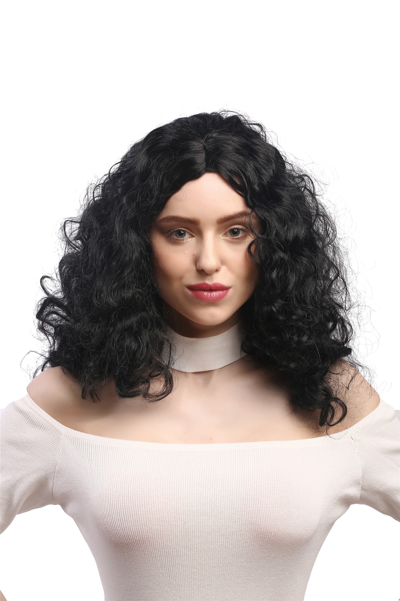 Lady Women Party Wig Halloween black volume curls middle parting long 3072, view 2, WIG ME UP: Your Perücken Online Shop Party Wig, Ladies, Black, curled, long