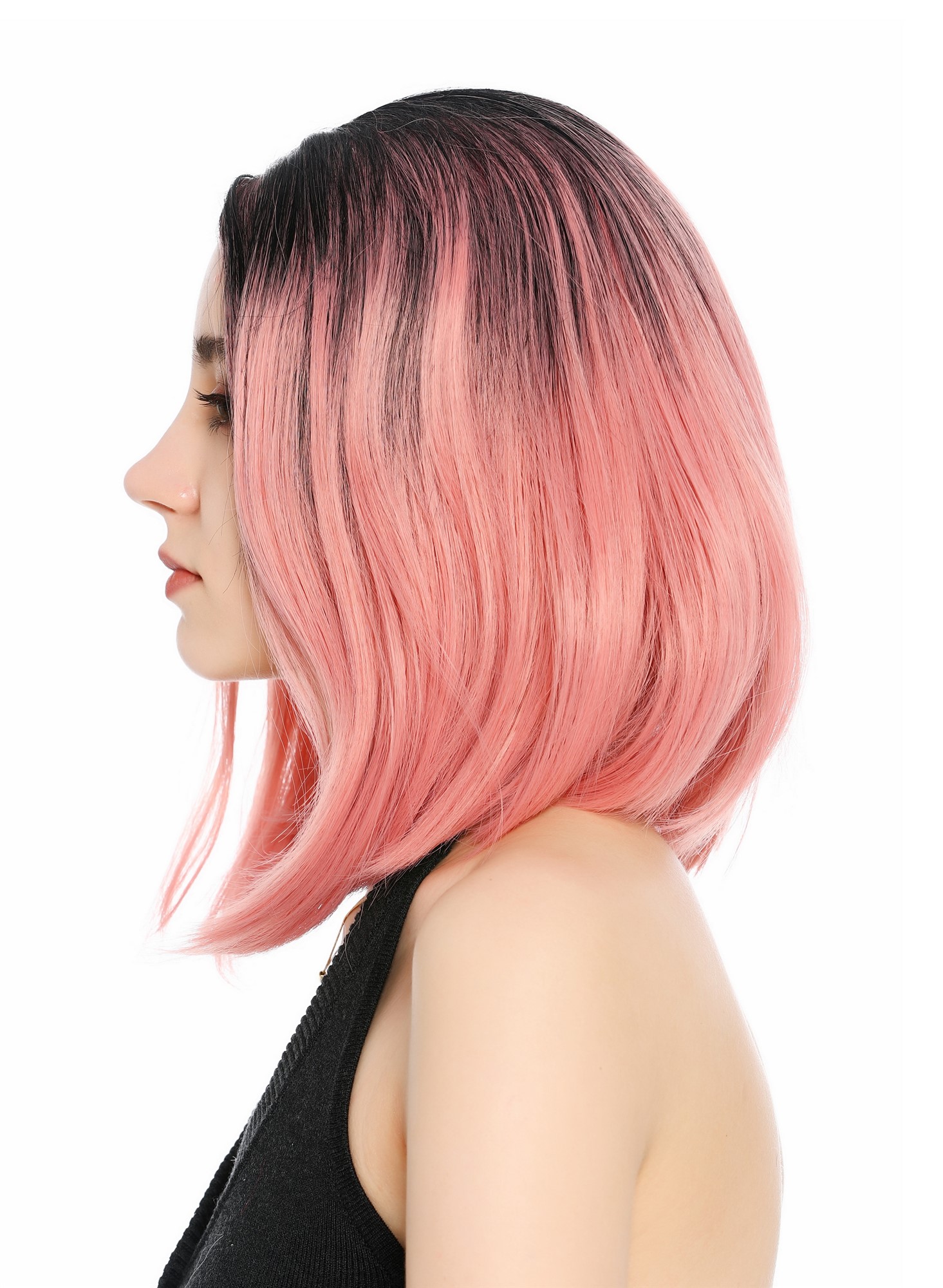 Perücke Damen Mittelscheitel schulterlang glatt Ombre Schwarz Rosa Pink GFW3977-1TT2312